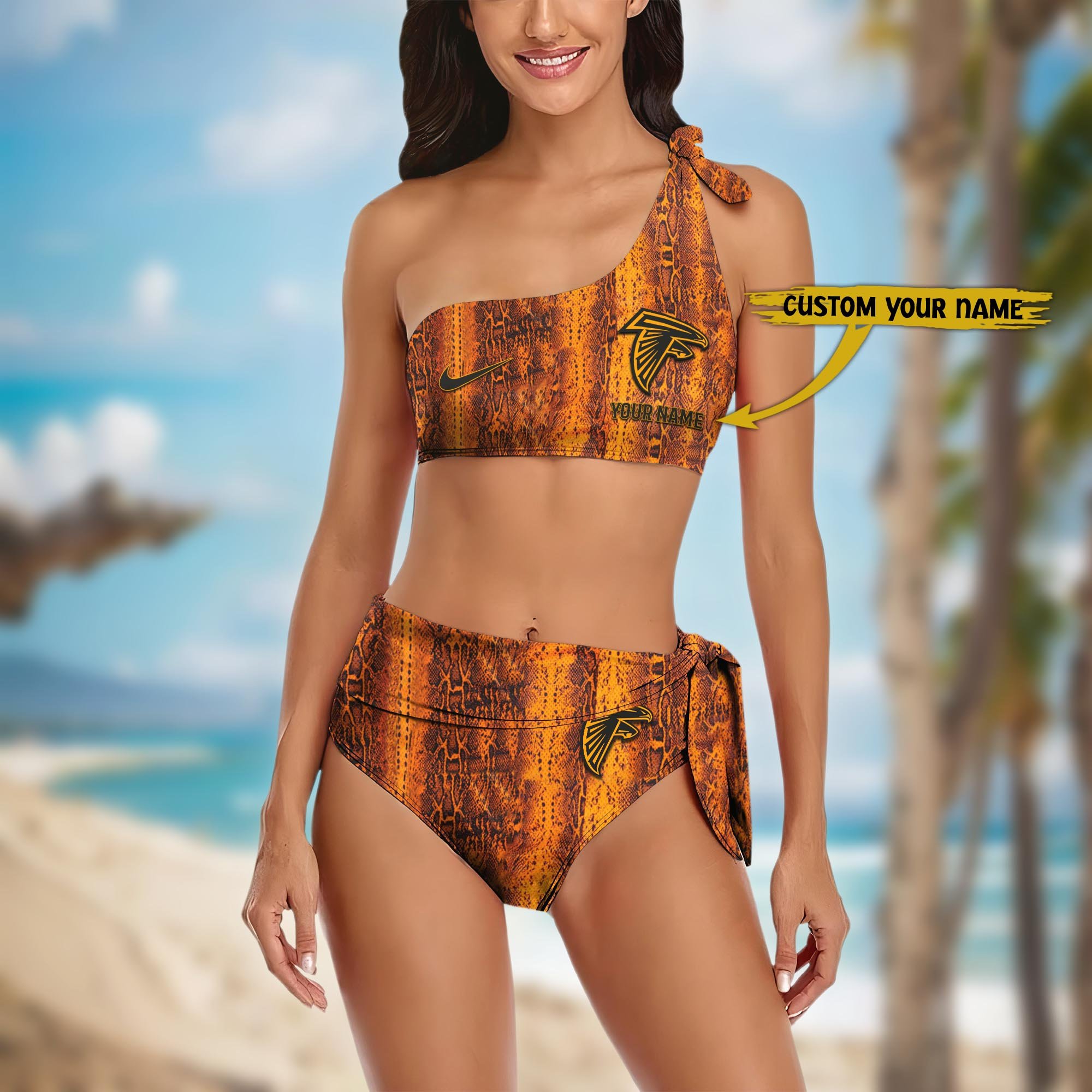 Alternative view of Atlanta Falcons Women's One-shoulder Two Piece Swimsuit Set Custom Your Name, Bikini Suit Set, Football Gift EHIVM-03281513