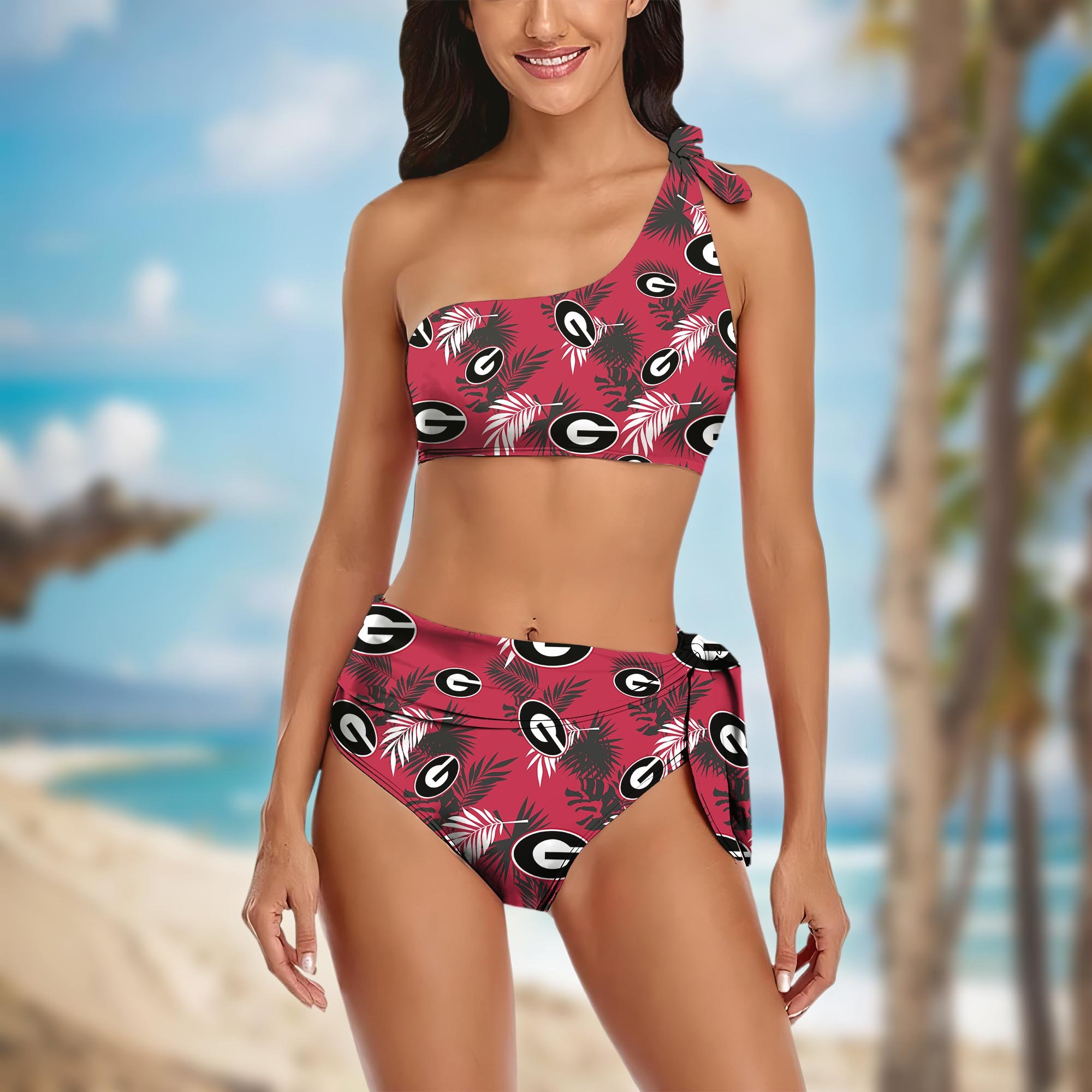 Georgia Bulldogs Women's One-shoulder Two Piece Swimsuit Set Custom Your Name, Bikini Suit Set, Football Gift EHIVM-04011567