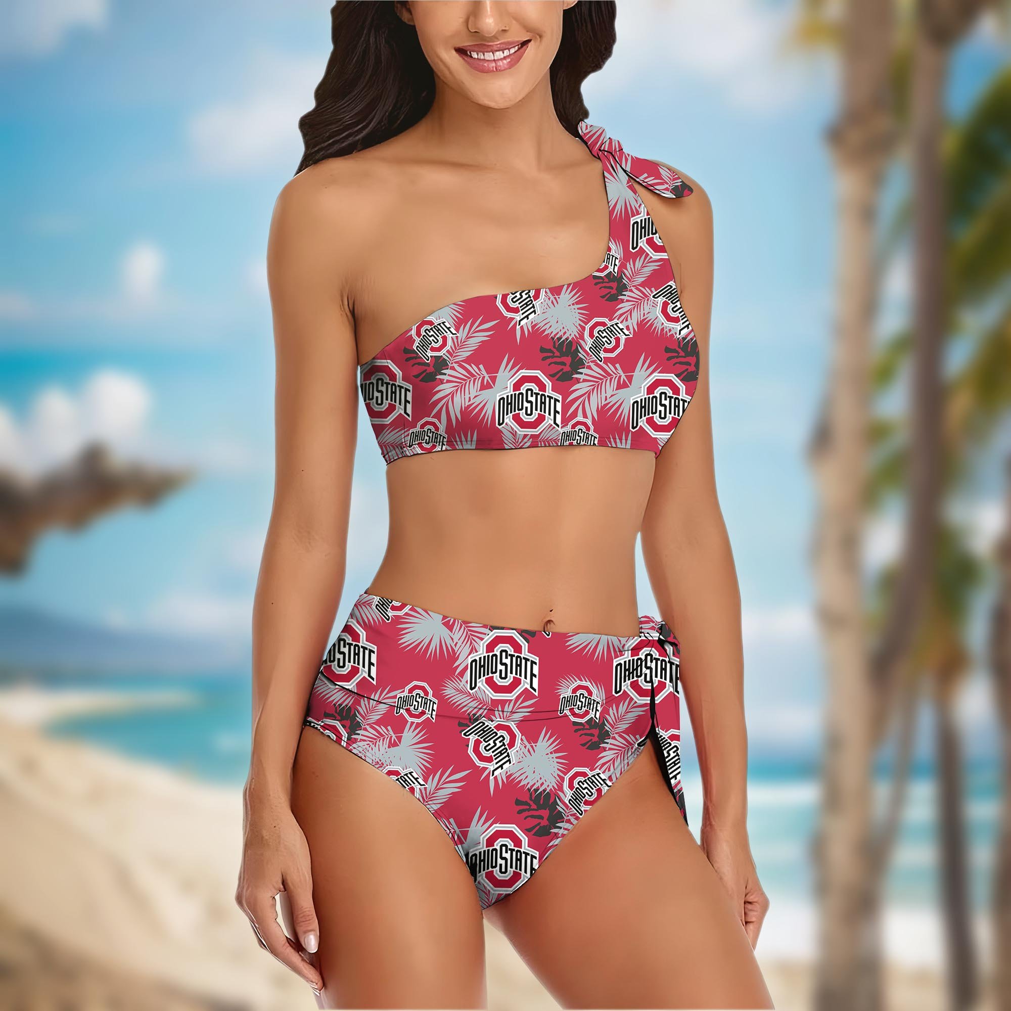 Alternative view of Ohio State Buckeyes Women's One-shoulder Two Piece Swimsuit Set Custom Your Name, Bikini Suit Set, Football Gift EHIVM-04011567