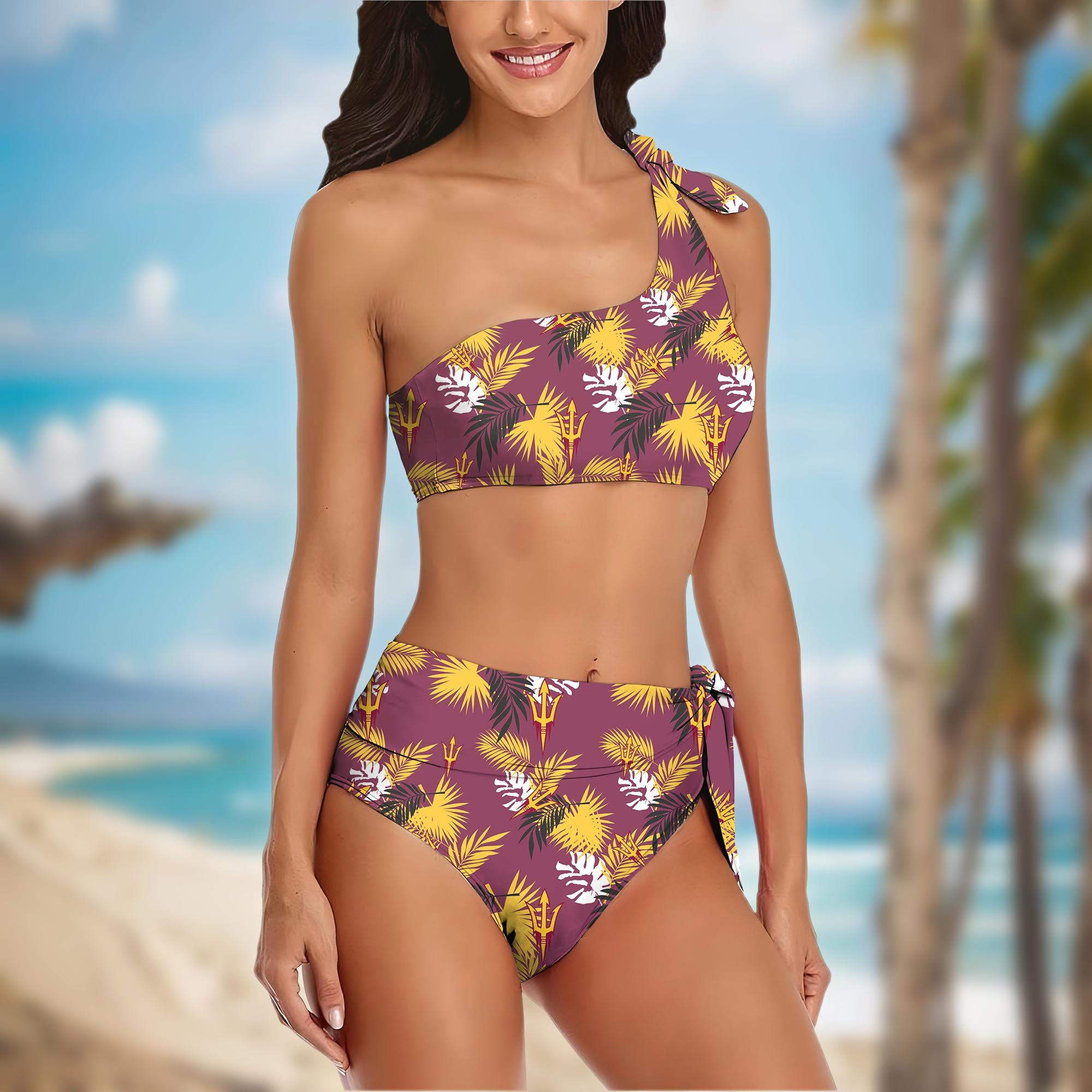 Alternative view of Arizona State Sun Devils Women's One-shoulder Two Piece Swimsuit Set Custom Your Name, Bikini Suit Set, Football Gift EHIVM-04011567