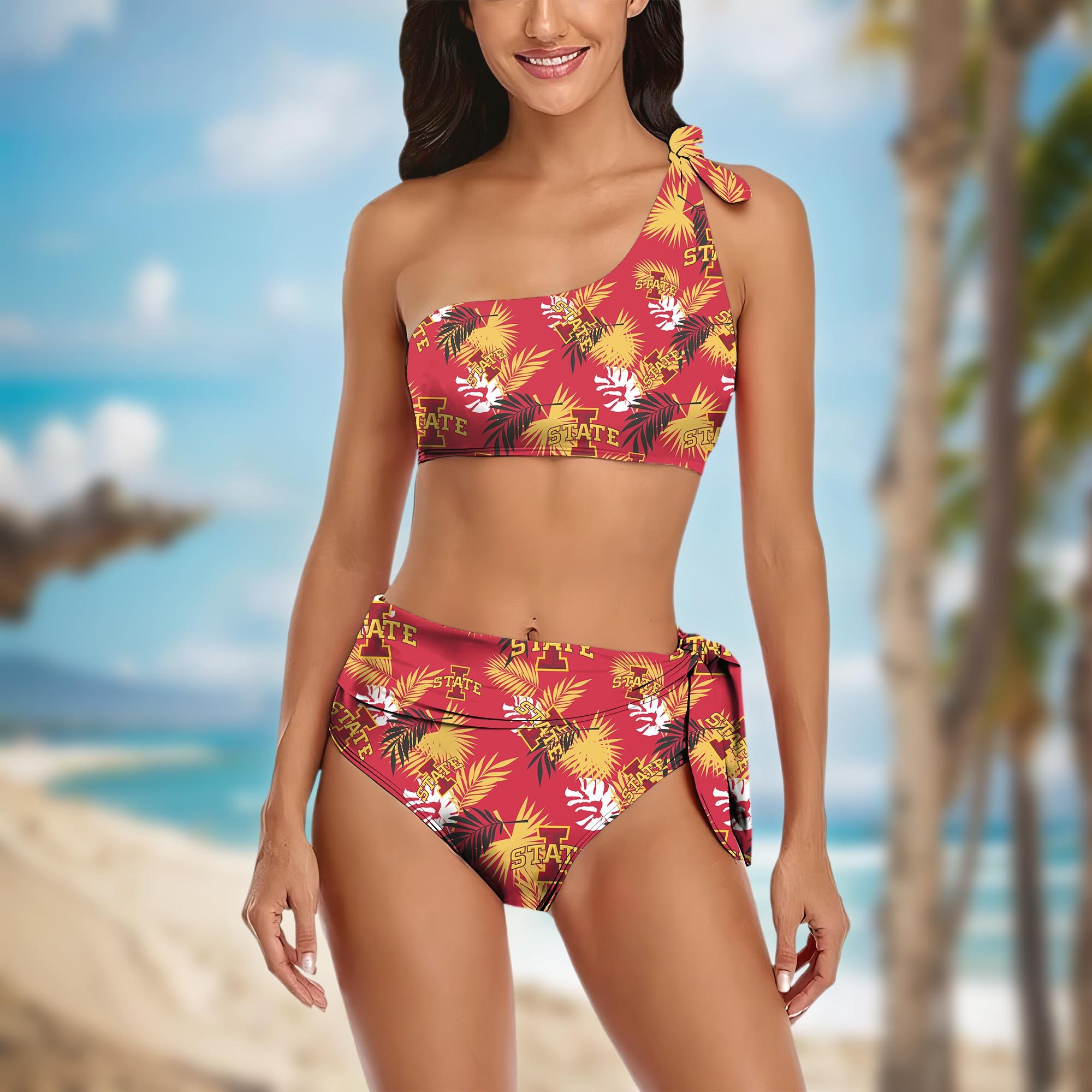 Iowa State Cyclones Women's One-shoulder Two Piece Swimsuit Set Custom Your Name, Bikini Suit Set, Football Gift EHIVM-04011567