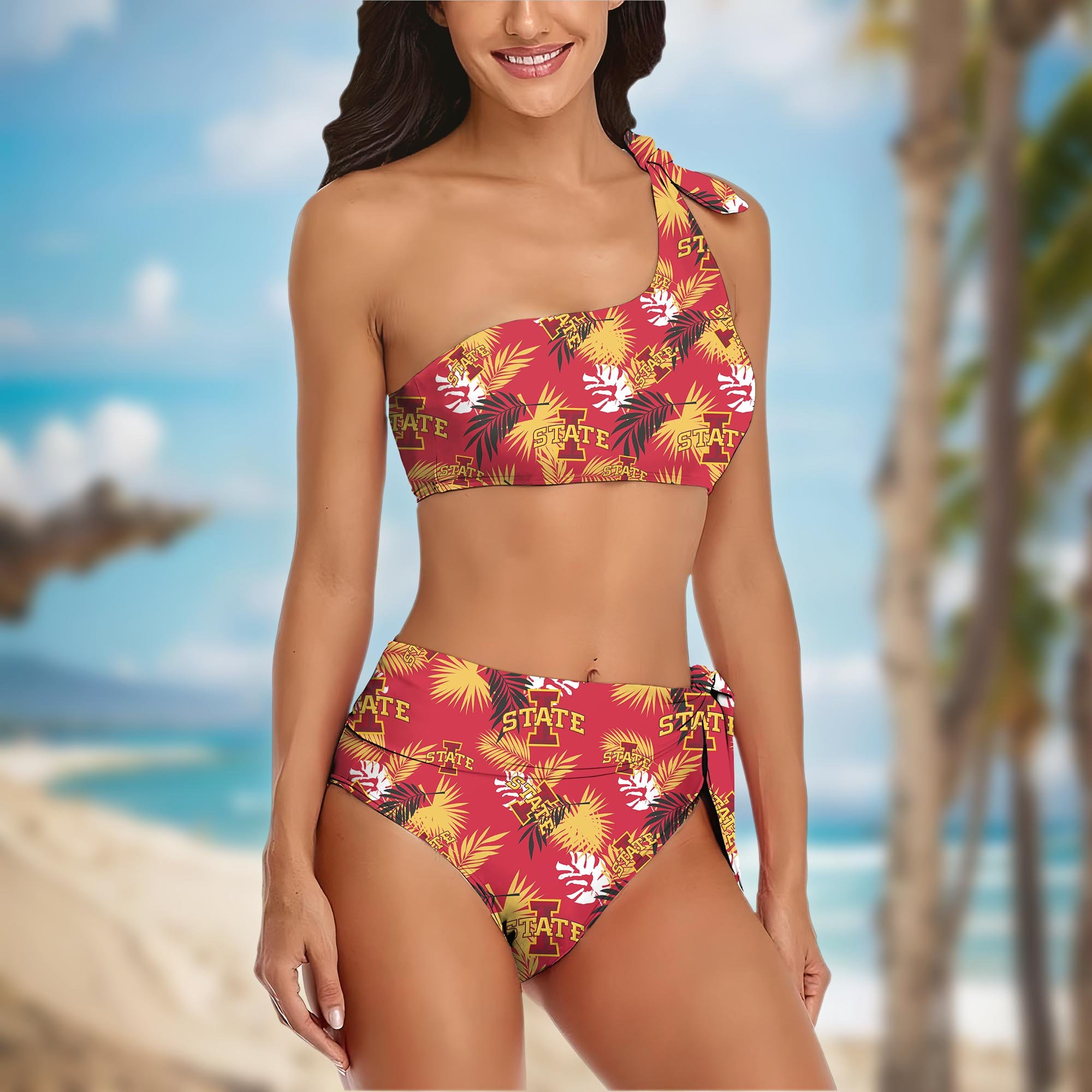 Alternative view of Iowa State Cyclones Women's One-shoulder Two Piece Swimsuit Set Custom Your Name, Bikini Suit Set, Football Gift EHIVM-04011567