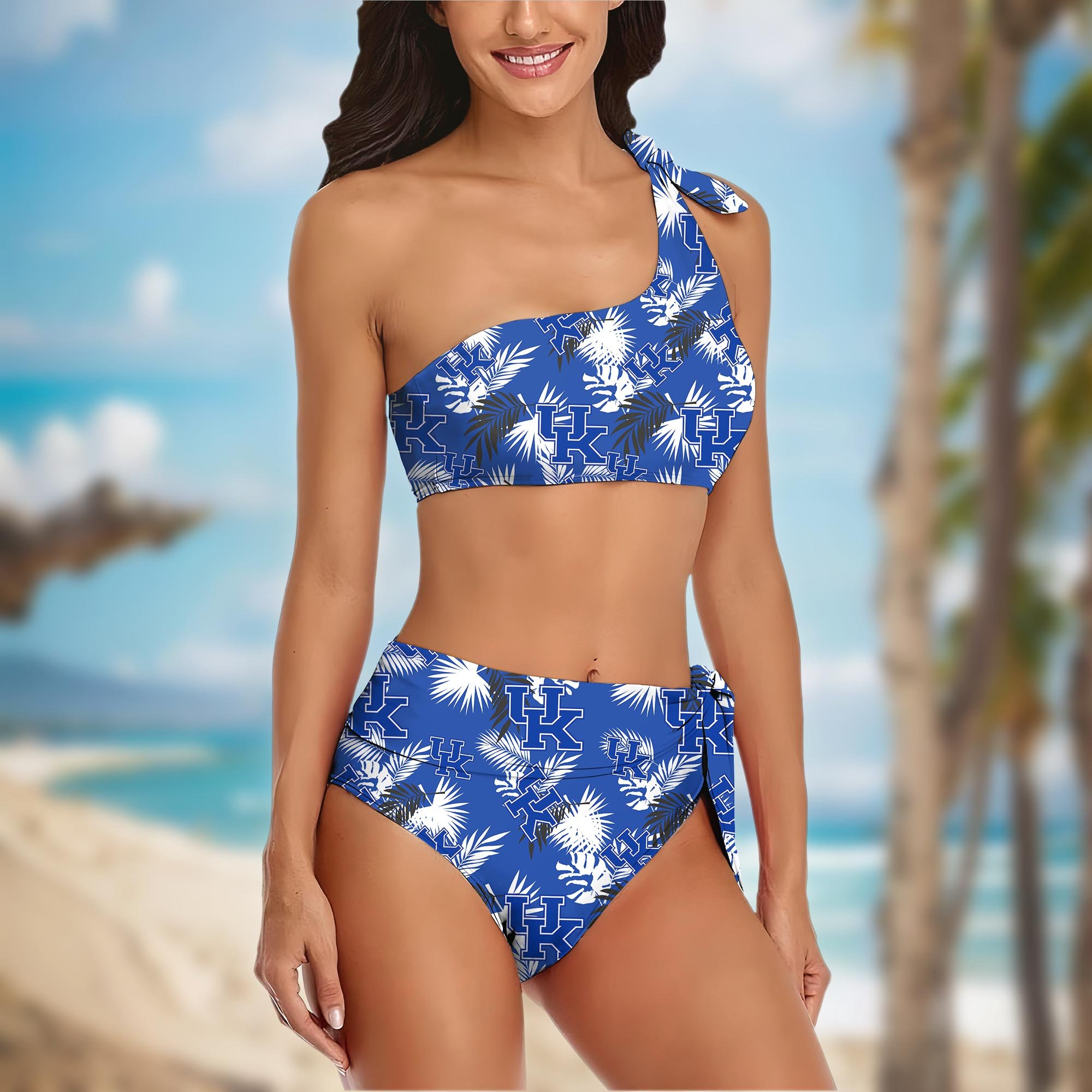 Alternative view of Kentucky Wildcats Women's One-shoulder Two Piece Swimsuit Set Custom Your Name, Bikini Suit Set, Football Gift EHIVM-04011567