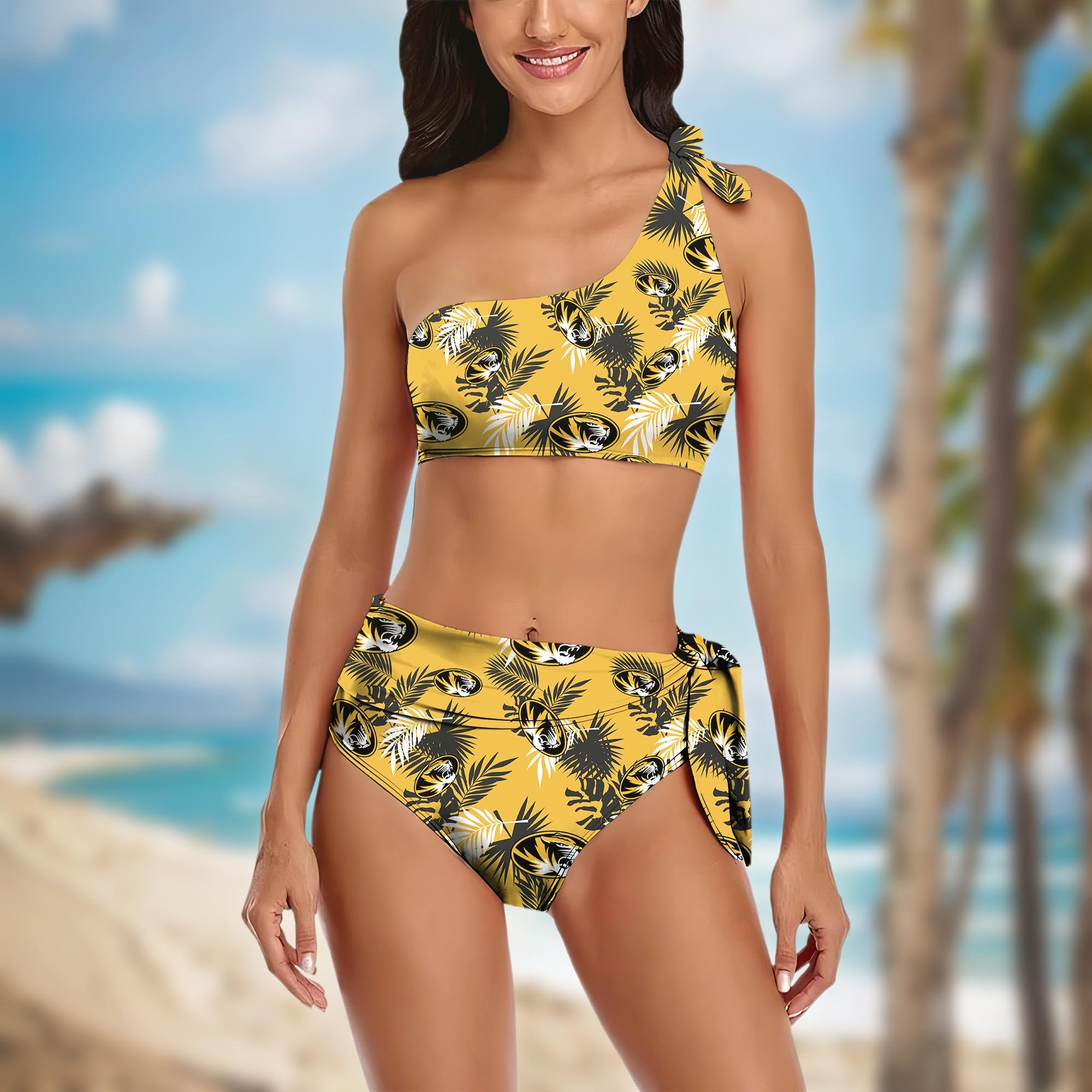 Missouri Tigers Women's One-shoulder Two Piece Swimsuit Set Custom Your Name, Bikini Suit Set, Football Gift EHIVM-04011567