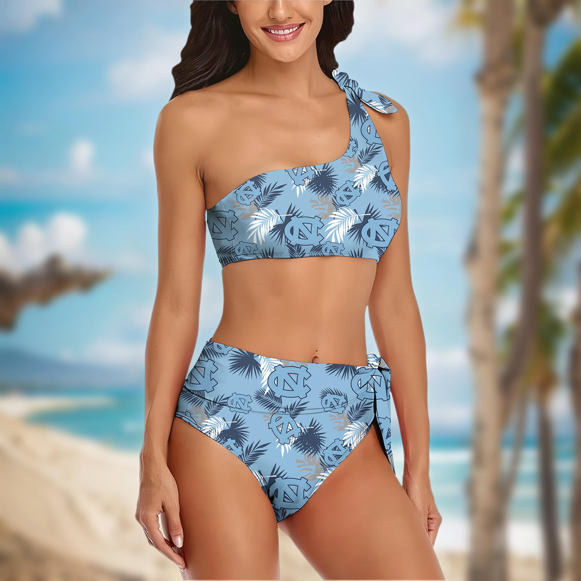 Alternative view of North Carolina Tar Heels Women's One-shoulder Two Piece Swimsuit Set Custom Your Name, Bikini Suit Set, Football Gift EHIVM-04011567