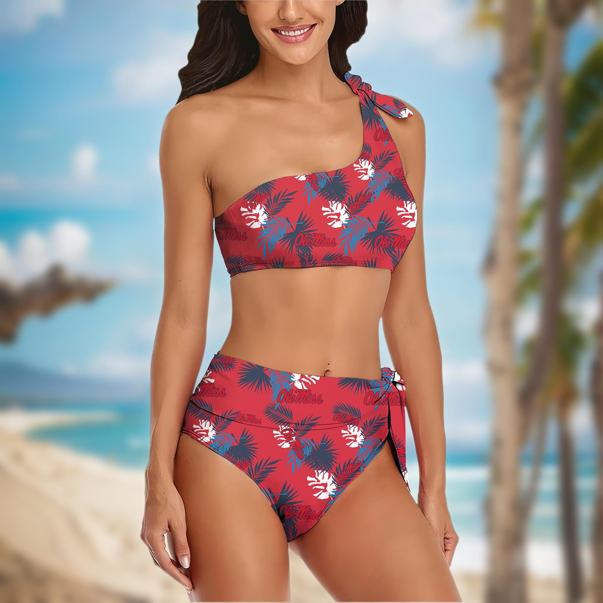 Alternative view of Ole Miss Rebels Women's One-shoulder Two Piece Swimsuit Set Custom Your Name, Bikini Suit Set, Football Gift EHIVM-04011567