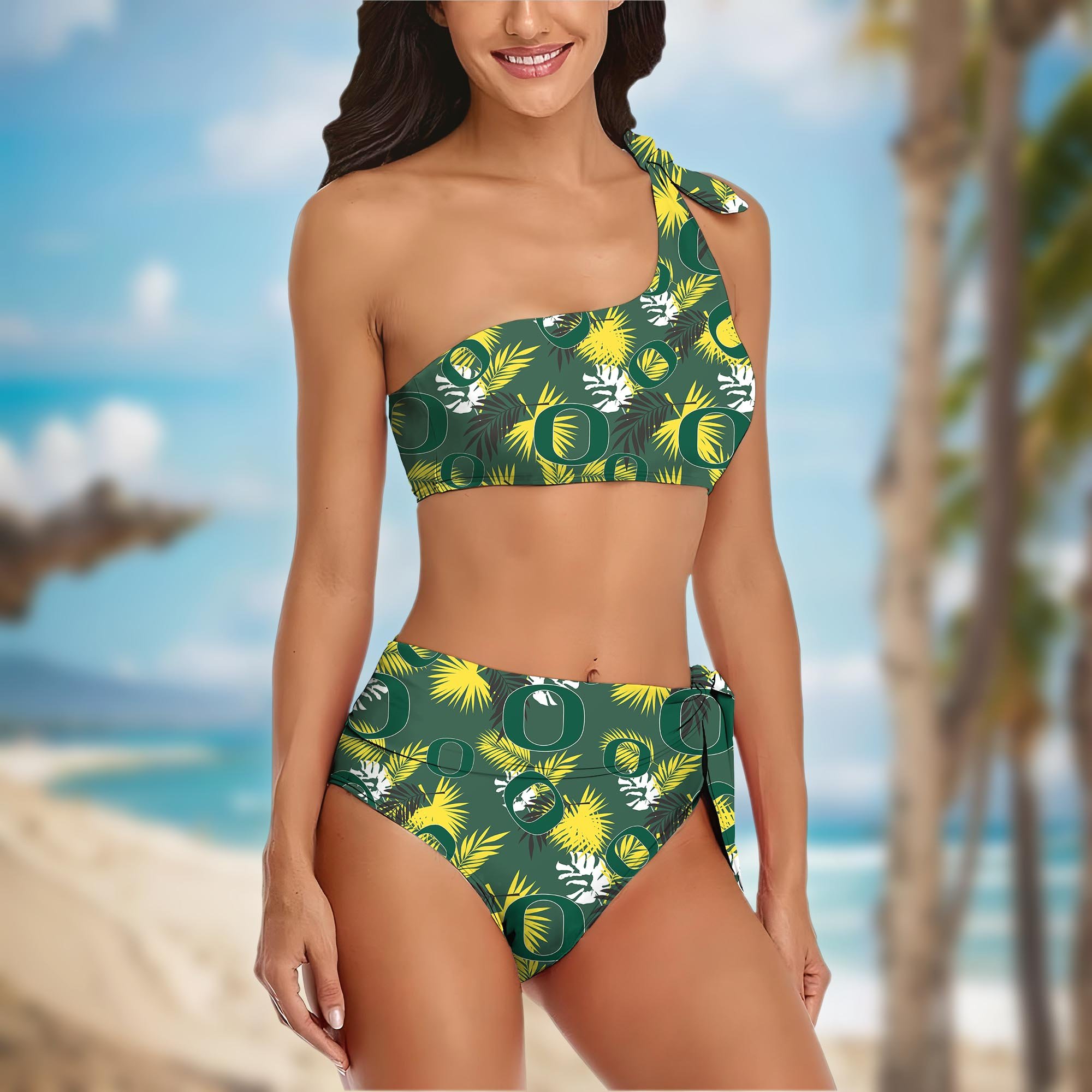 Alternative view of Oregon Ducks Women's One-shoulder Two Piece Swimsuit Set Custom Your Name, Bikini Suit Set, Football Gift EHIVM-04011567