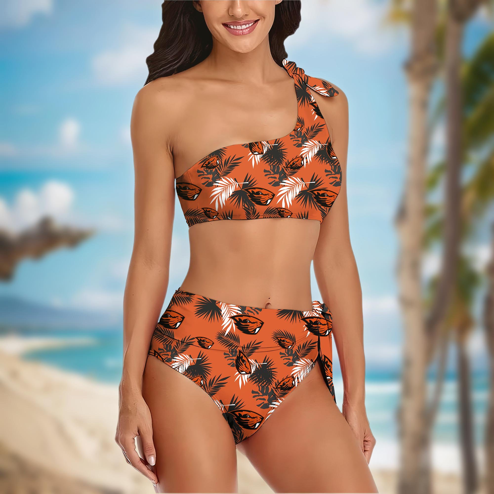 Alternative view of Oregon State Beavers Women's One-shoulder Two Piece Swimsuit Set Custom Your Name, Bikini Suit Set, Football Gift EHIVM-04011567