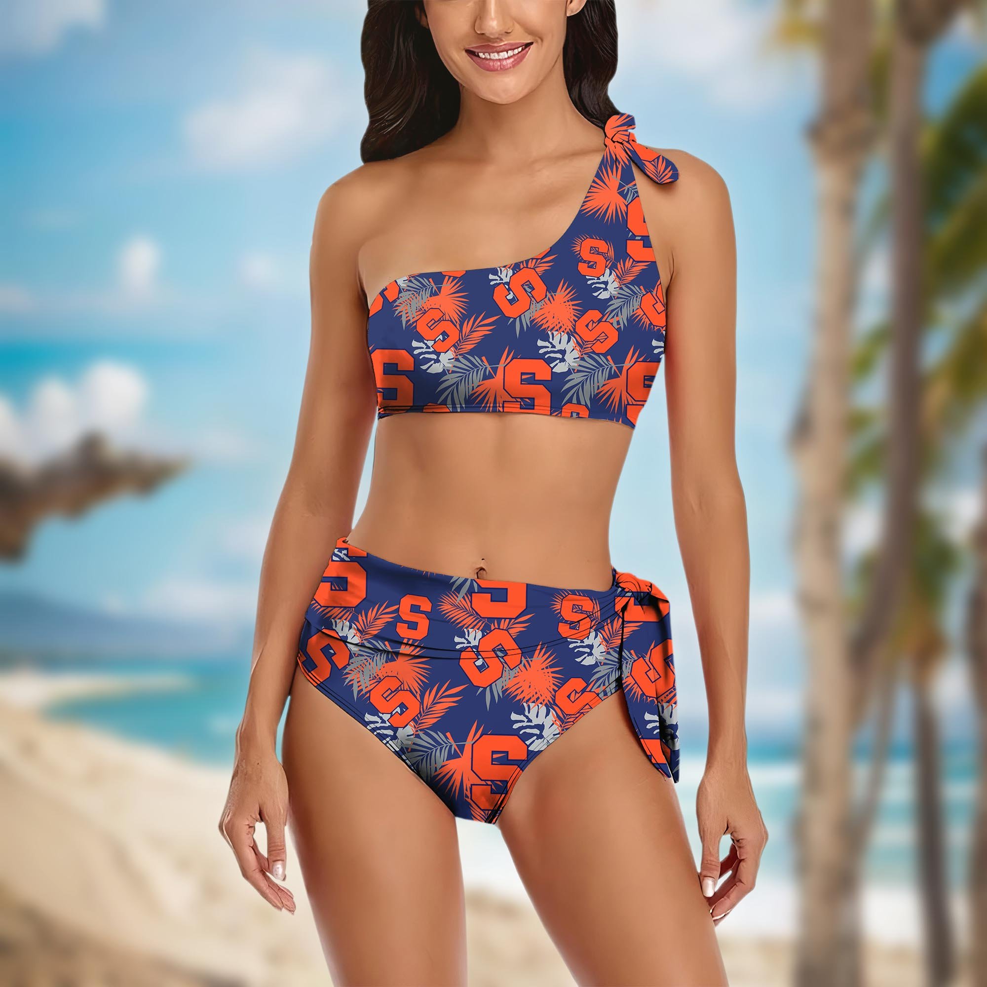 Syracuse Orange Women's One-shoulder Two Piece Swimsuit Set Custom Your Name, Bikini Suit Set, Football Gift EHIVM-04011567