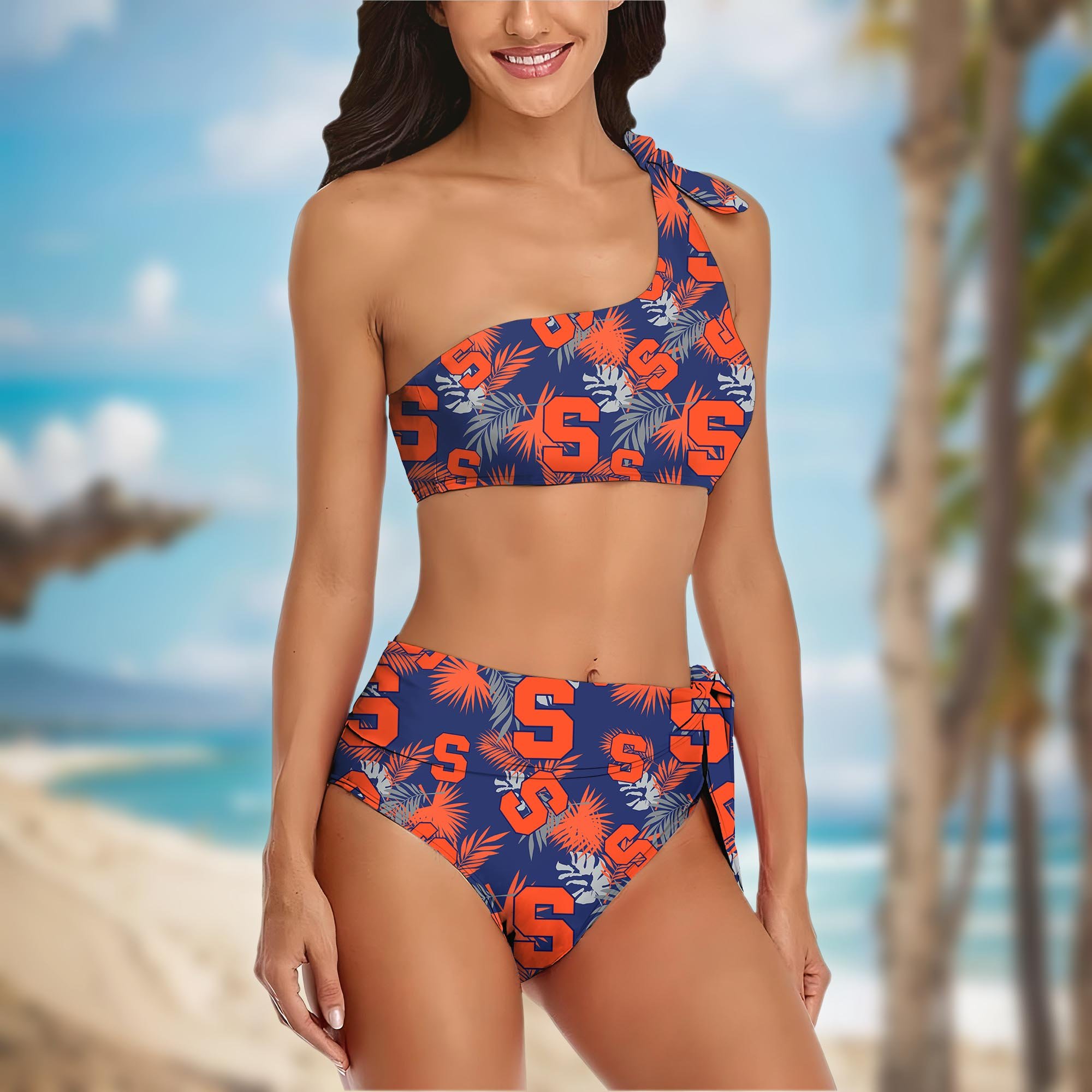 Alternative view of Syracuse Orange Women's One-shoulder Two Piece Swimsuit Set Custom Your Name, Bikini Suit Set, Football Gift EHIVM-04011567