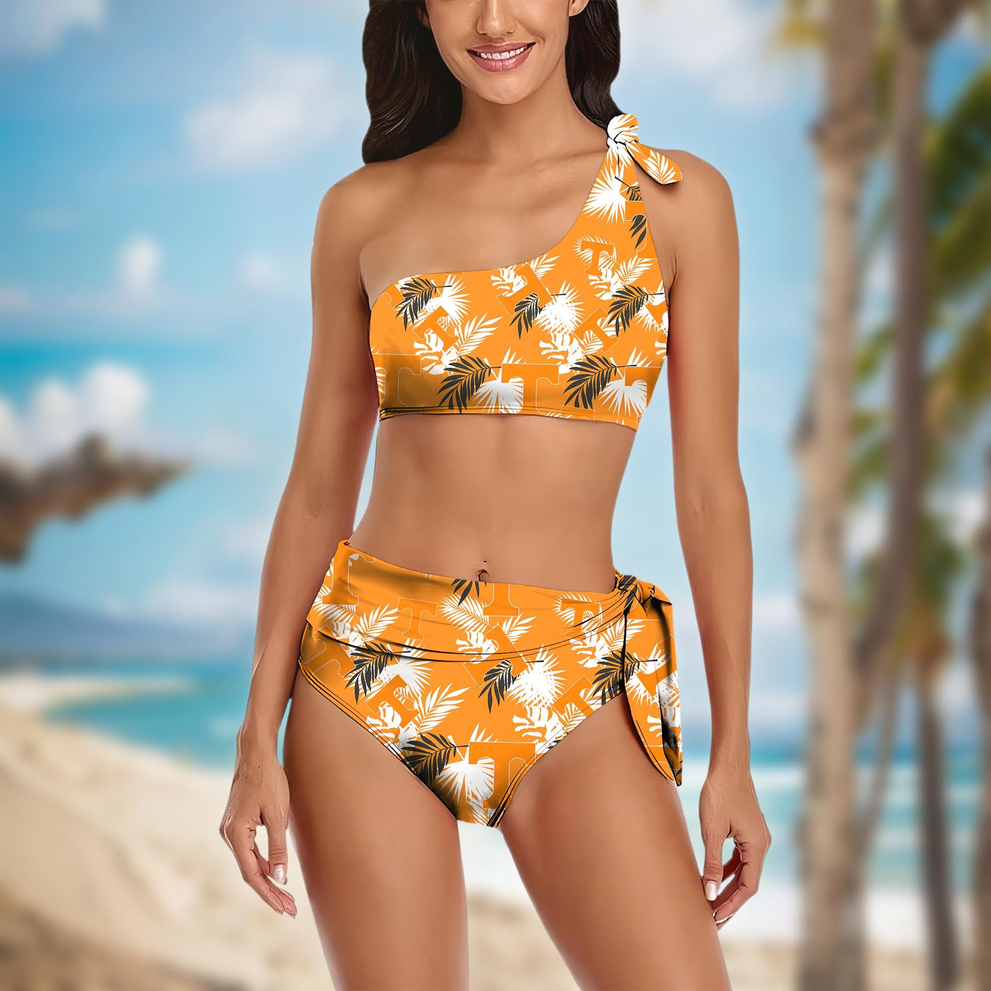 Tennessee Volunteers Women's One-shoulder Two Piece Swimsuit Set Custom Your Name, Bikini Suit Set, Football Gift EHIVM-04011567