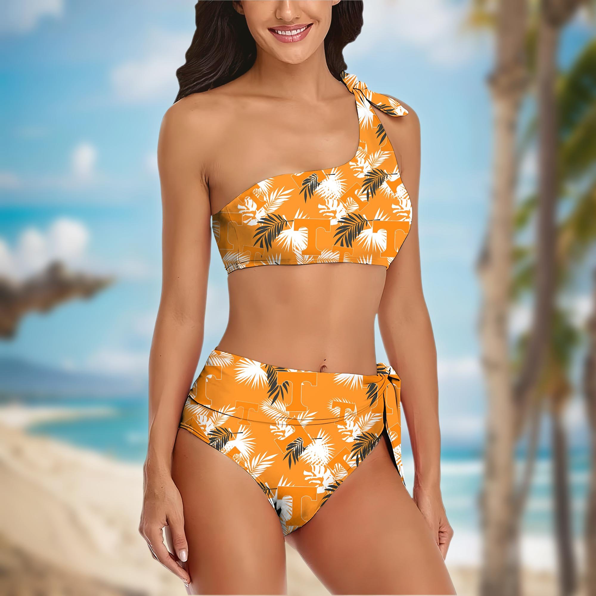 Alternative view of Tennessee Volunteers Women's One-shoulder Two Piece Swimsuit Set Custom Your Name, Bikini Suit Set, Football Gift EHIVM-04011567