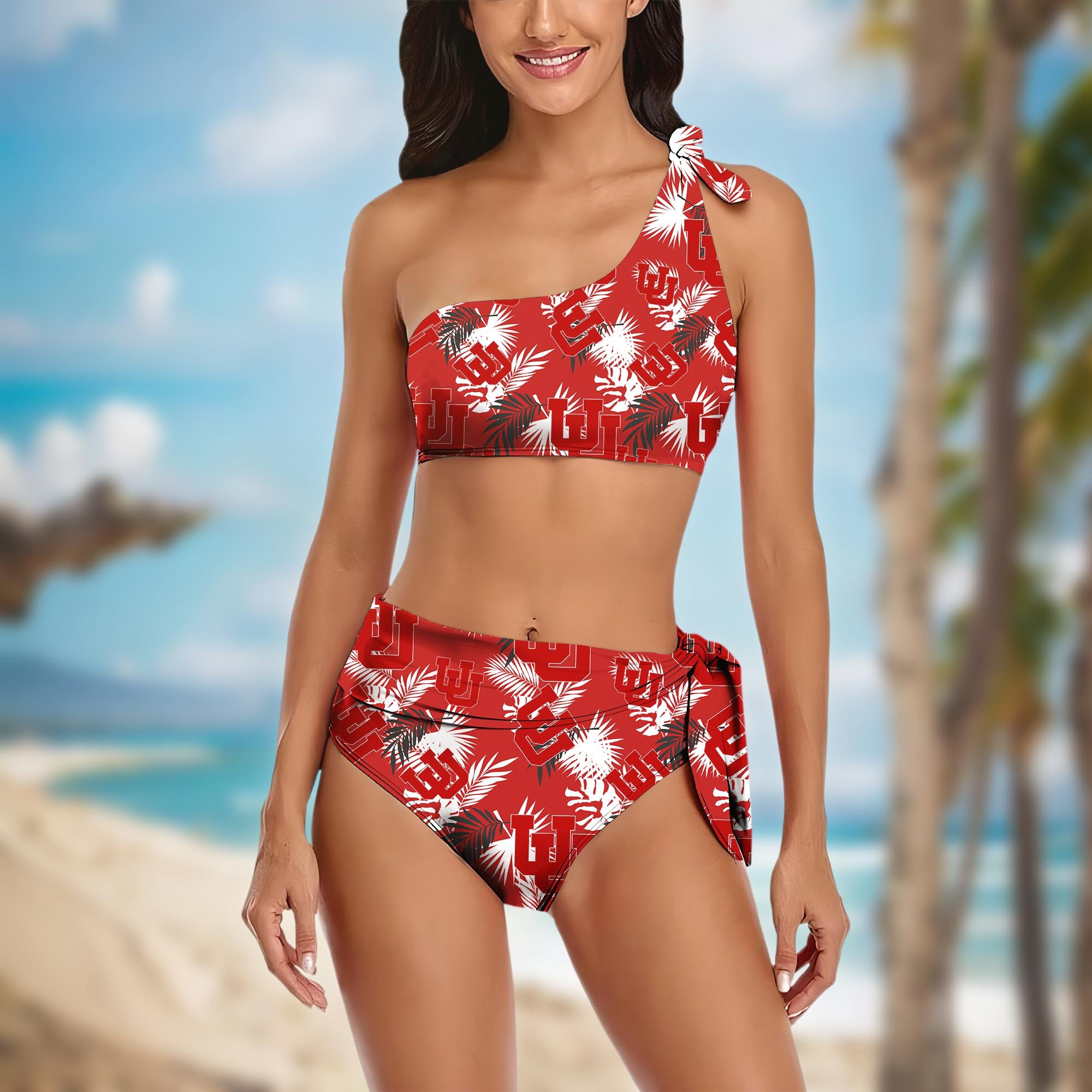 Utah Utes Women's One-shoulder Two Piece Swimsuit Set Custom Your Name, Bikini Suit Set, Football Gift EHIVM-04011567