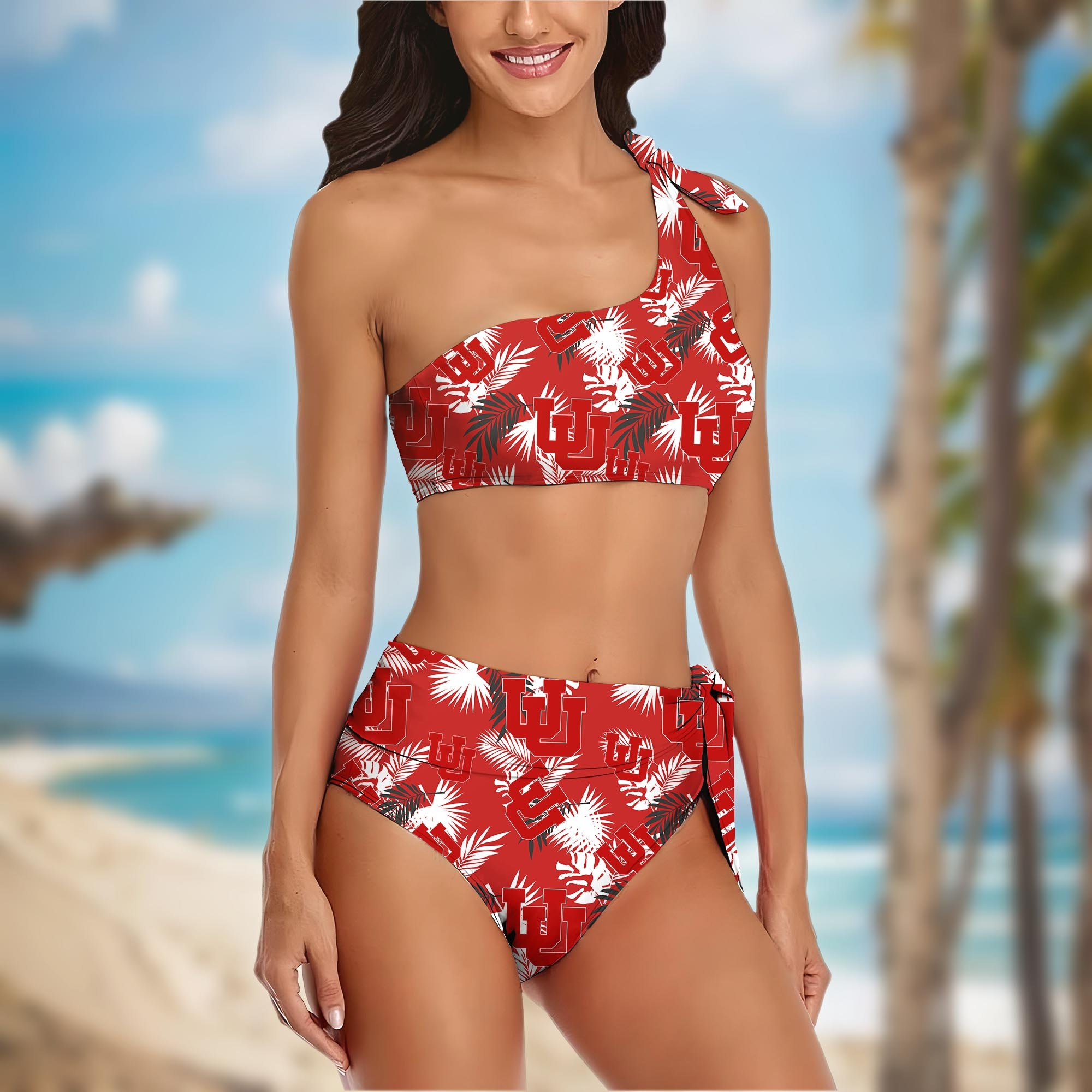 Alternative view of Utah Utes Women's One-shoulder Two Piece Swimsuit Set Custom Your Name, Bikini Suit Set, Football Gift EHIVM-04011567