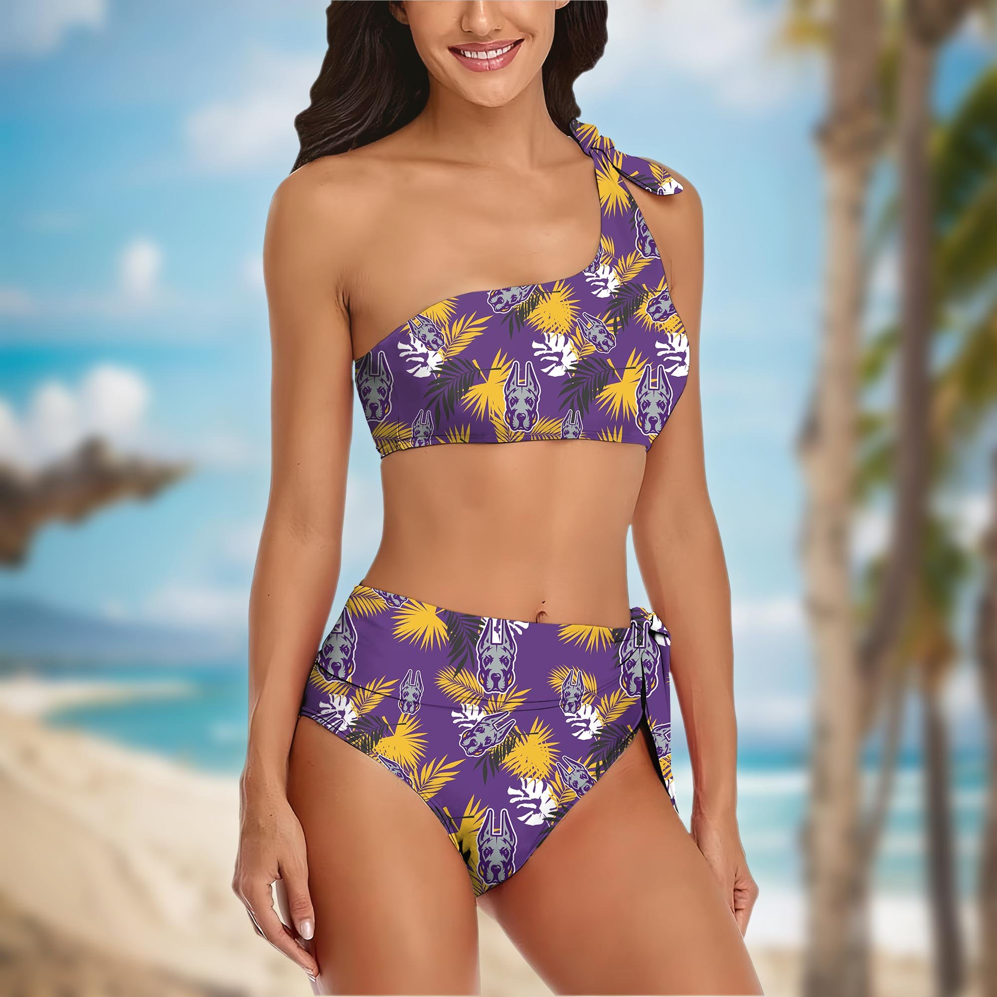 Alternative view of Albany Great Danes Women's One-shoulder Two Piece Swimsuit Set Custom Your Name, Bikini Suit Set, Football Gift EHIVM-04011567