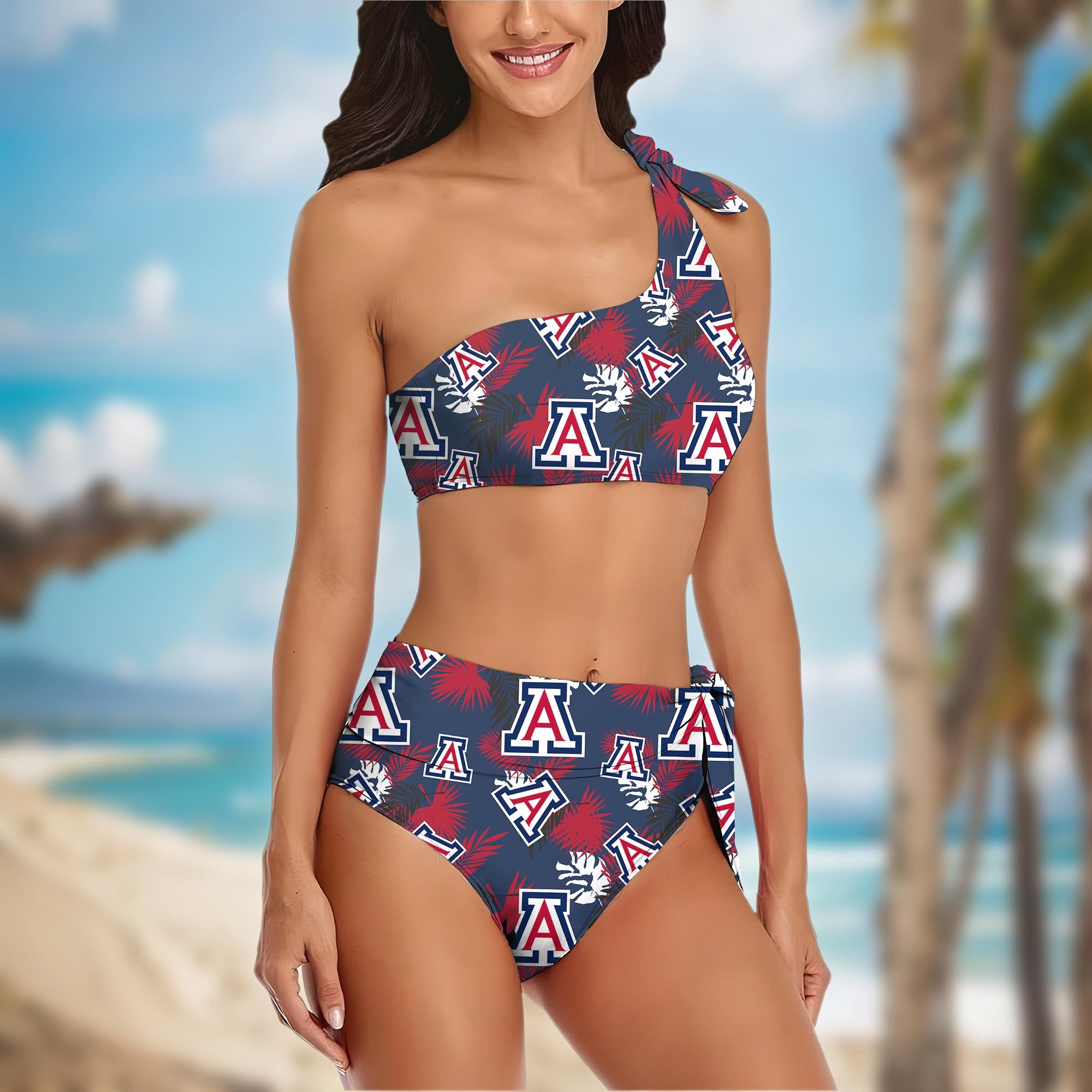 Alternative view of Arizona Wildcats Women's One-shoulder Two Piece Swimsuit Set Custom Your Name, Bikini Suit Set, Football Gift EHIVM-04011567