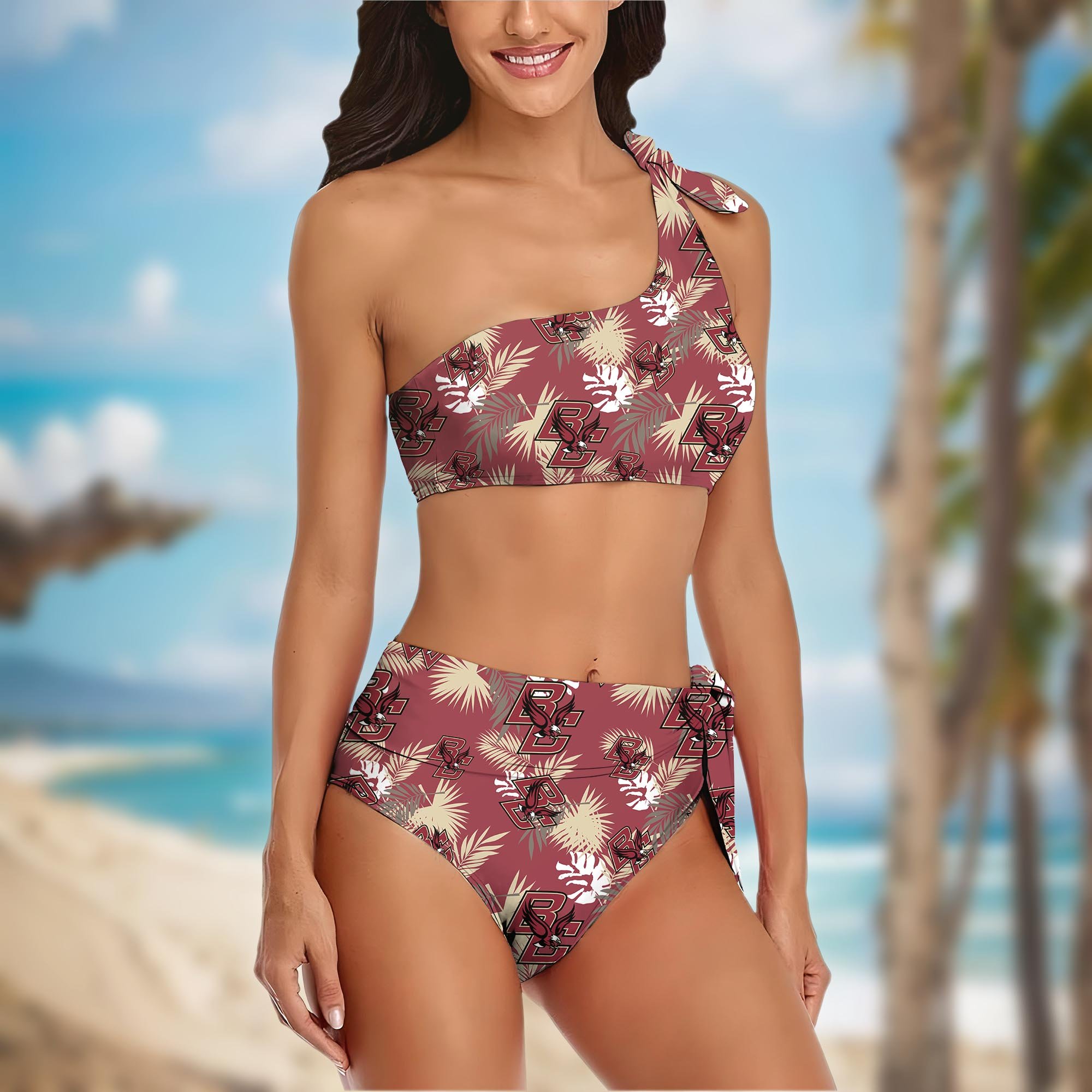 Alternative view of Boston College Eagles Women's One-shoulder Two Piece Swimsuit Set Custom Your Name, Bikini Suit Set, Football Gift EHIVM-04011567