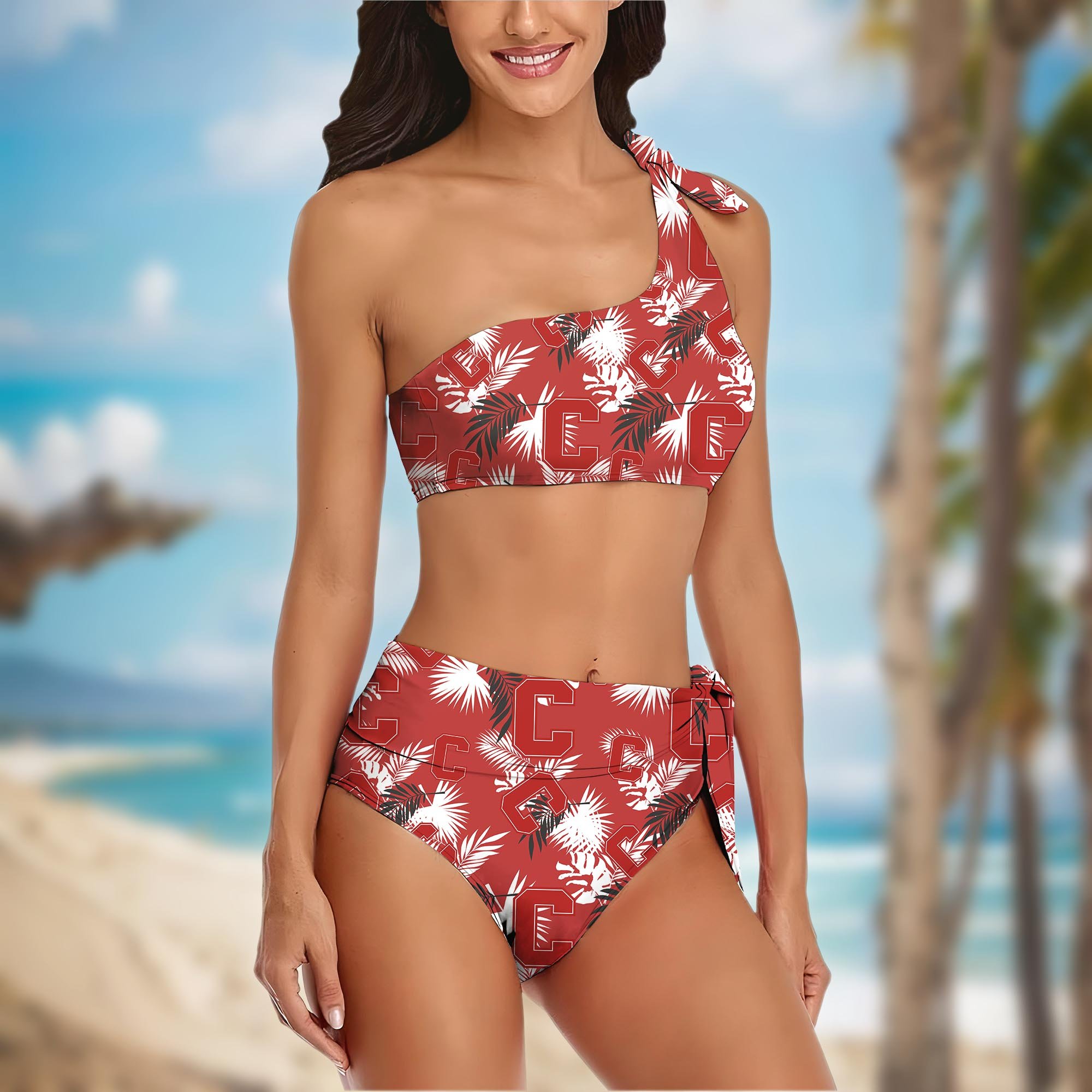 Alternative view of Cornell Big Red Women's One-shoulder Two Piece Swimsuit Set Custom Your Name, Bikini Suit Set, Football Gift EHIVM-04011567