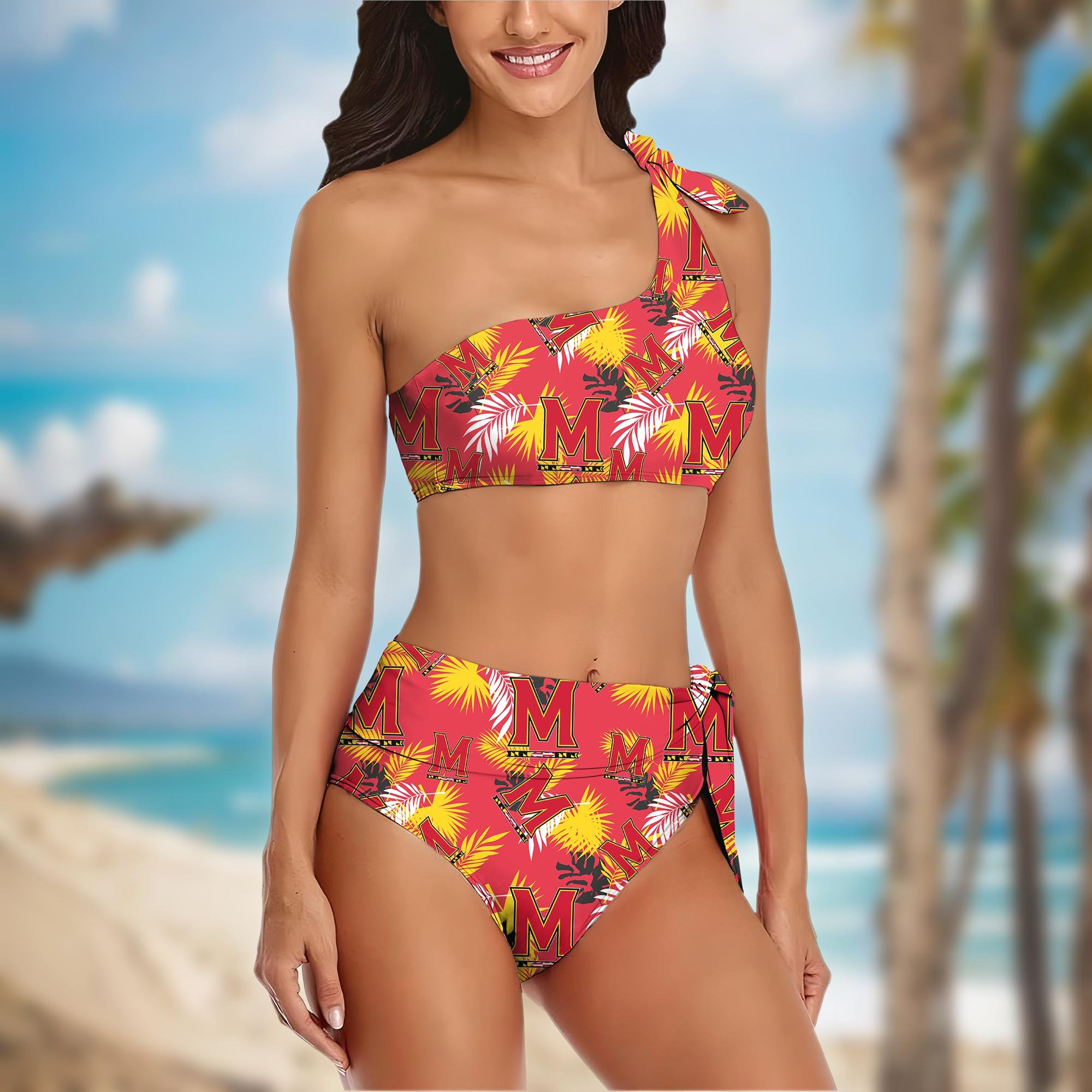 Alternative view of Maryland Terrapins Women's One-shoulder Two Piece Swimsuit Set Custom Your Name, Bikini Suit Set, Football Gift EHIVM-04011567