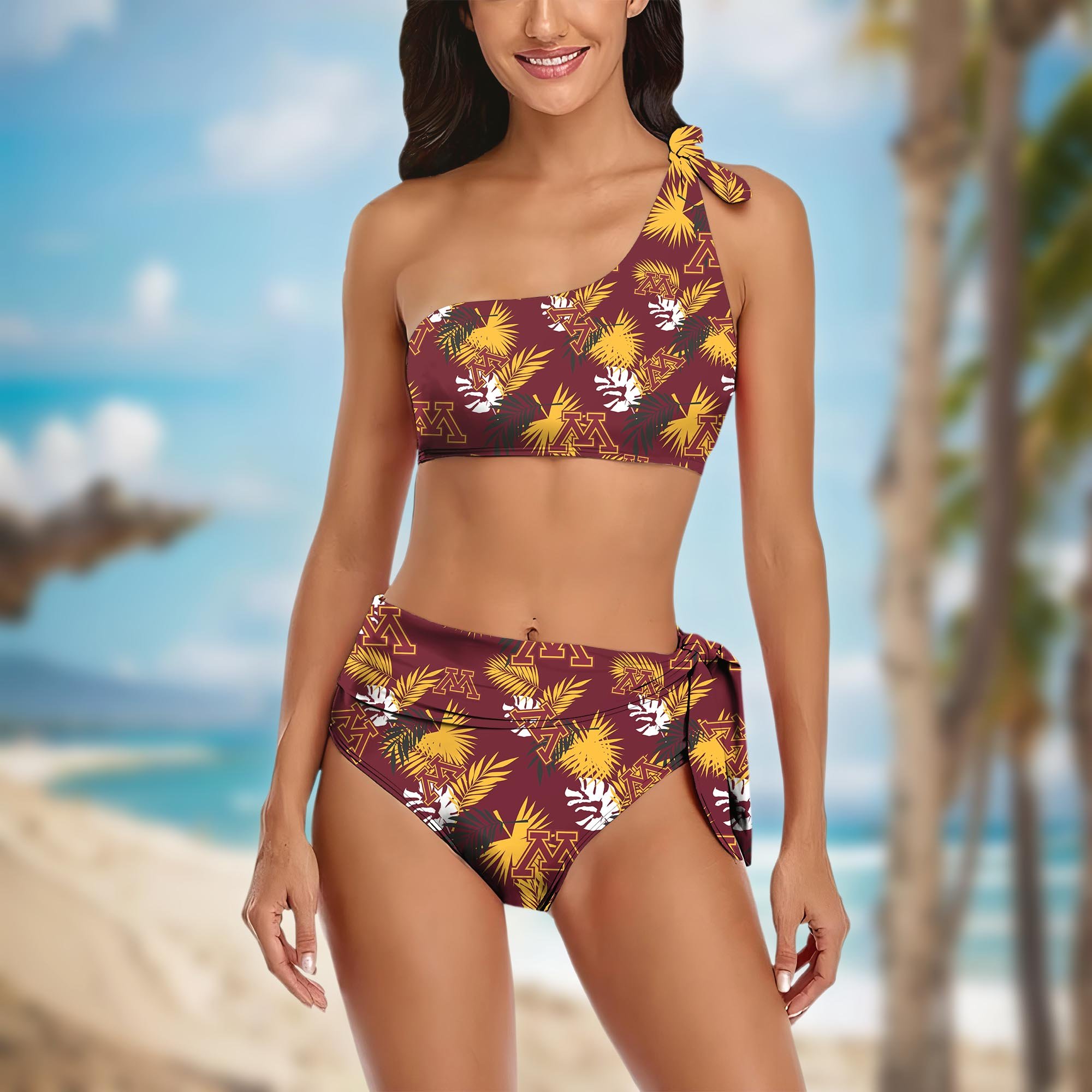 Minnesota Golden Gophers Women's One-shoulder Two Piece Swimsuit Set Custom Your Name, Bikini Suit Set, Football Gift EHIVM-04011567