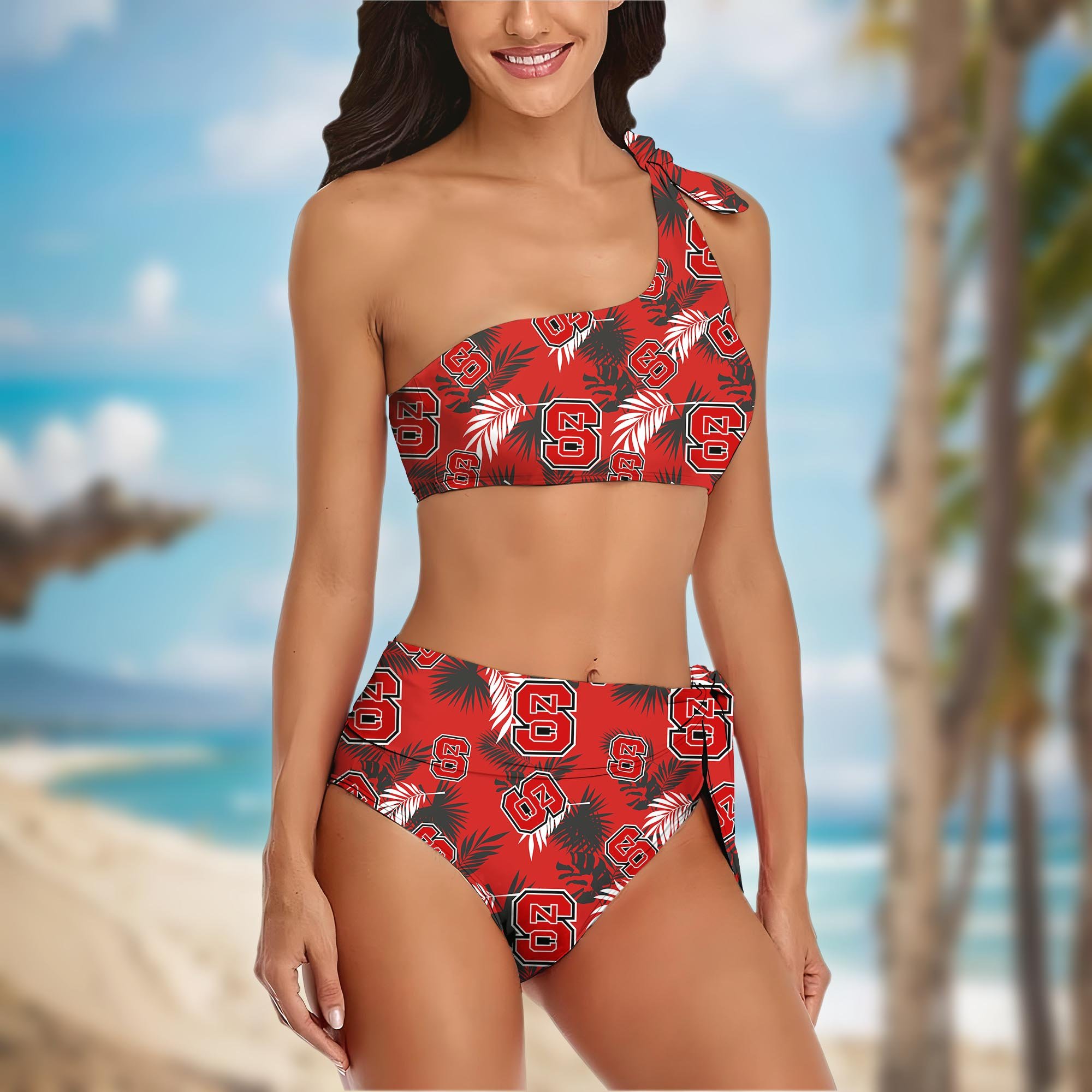 Alternative view of NC State Wolfpack Women's One-shoulder Two Piece Swimsuit Set Custom Your Name, Bikini Suit Set, Football Gift EHIVM-04011567