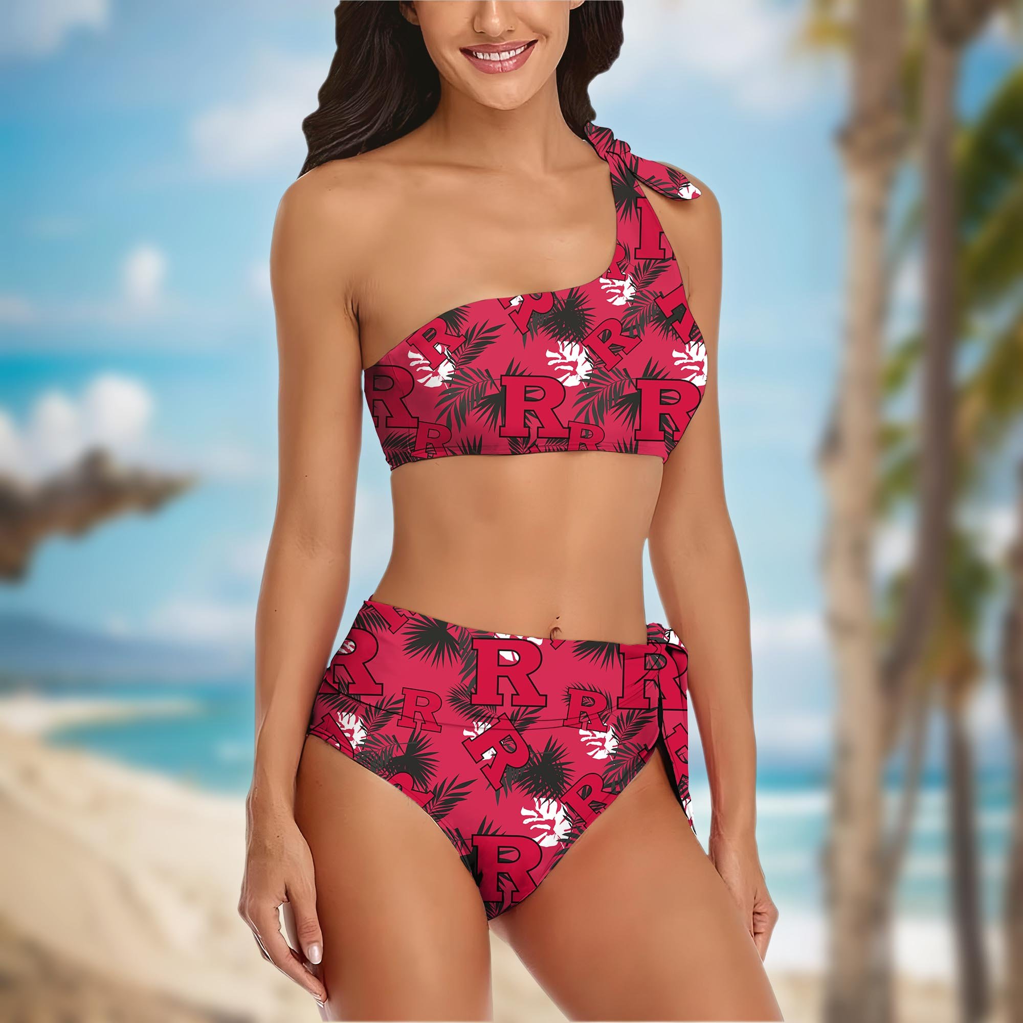 Alternative view of Rutgers Scarlet Knights Women's One-shoulder Two Piece Swimsuit Set Custom Your Name, Bikini Suit Set, Football Gift EHIVM-04011567
