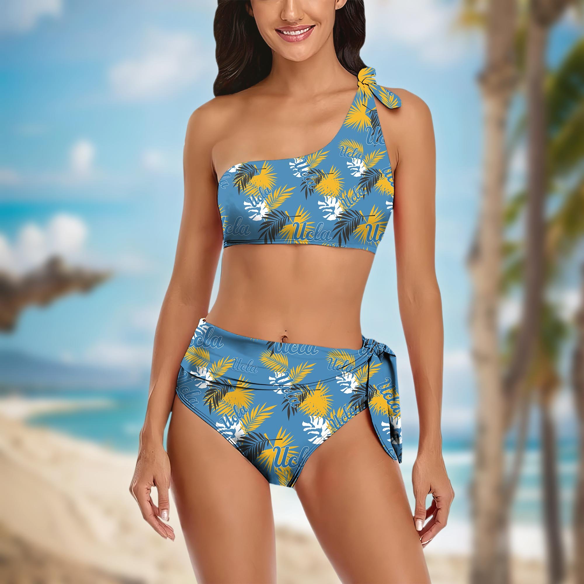 UCLA Bruins Women's One-shoulder Two Piece Swimsuit Set Custom Your Name, Bikini Suit Set, Football Gift EHIVM-04011567