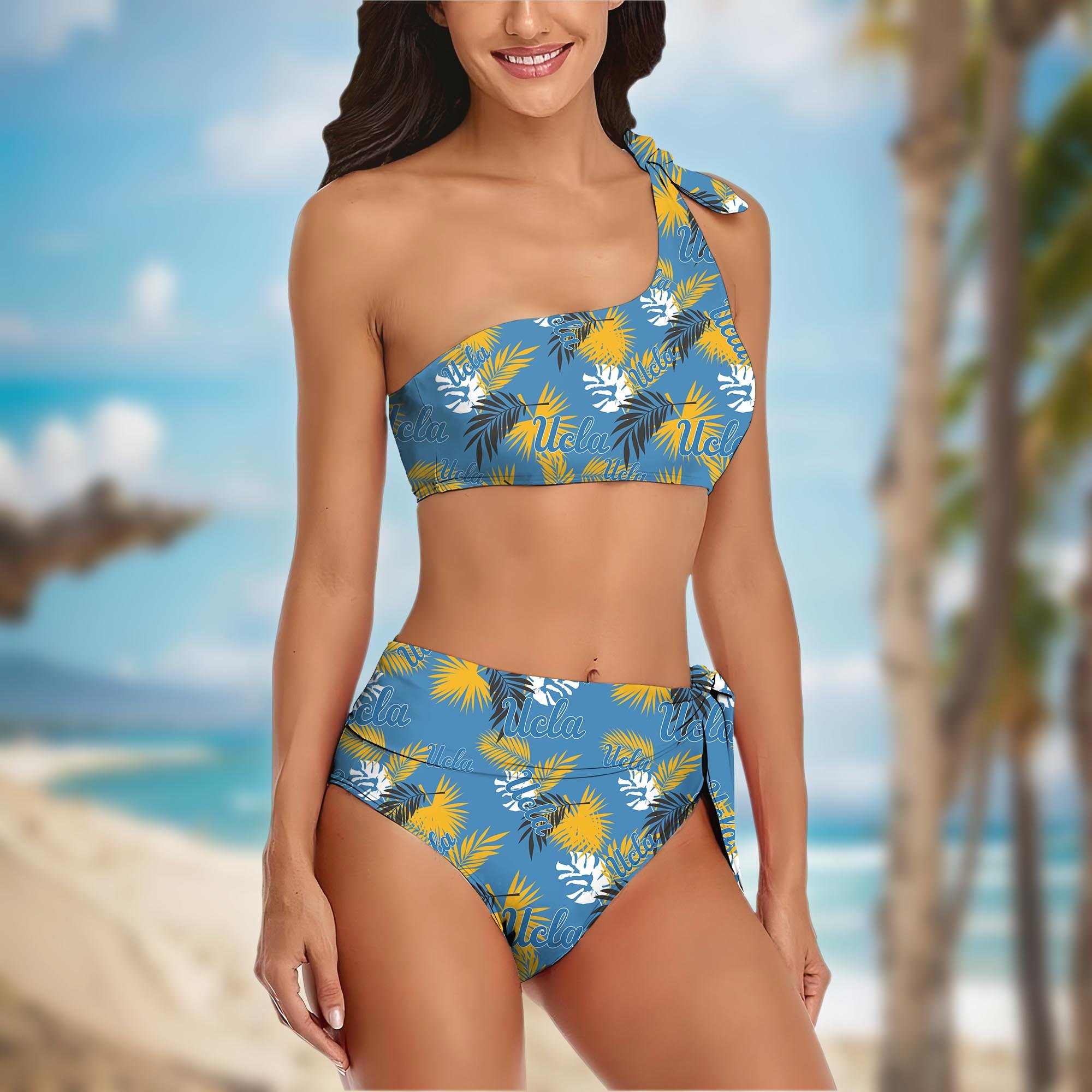 Alternative view of UCLA Bruins Women's One-shoulder Two Piece Swimsuit Set Custom Your Name, Bikini Suit Set, Football Gift EHIVM-04011567