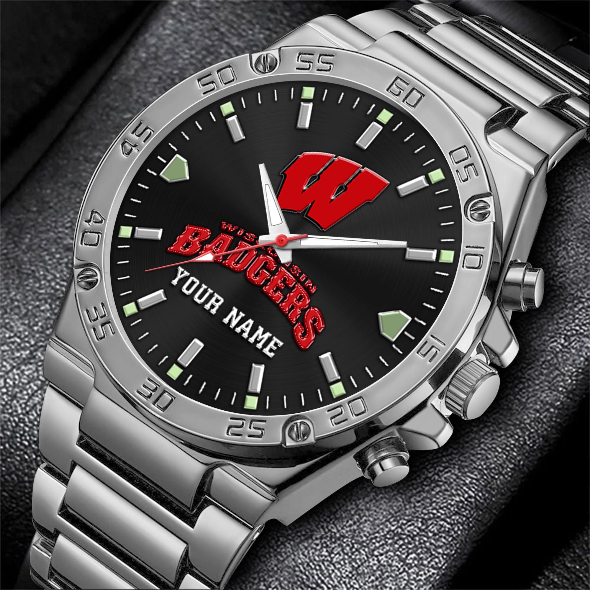 Alternative view of Wisconsin Badgers Men's Watch Custom Your Name, Sport Men Watch, FootBall Fan Gifts EHIVM-04051644