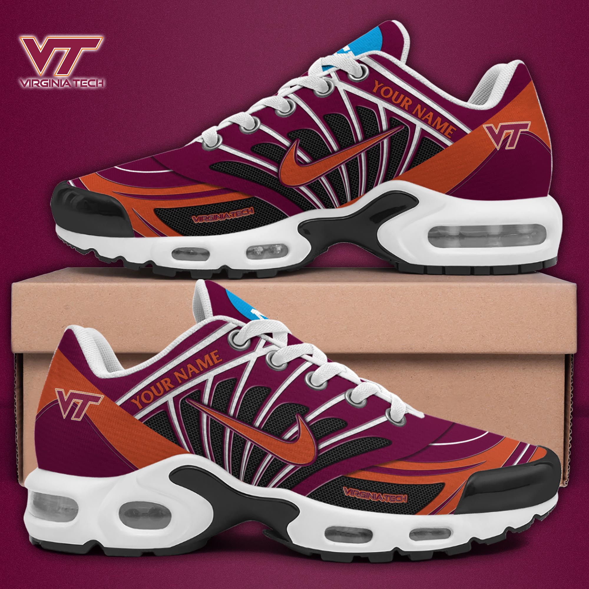 Virginia Tech Hokies TN Shoes 2025 Version Custom Name, Sport Shoes For Fan, Fan Gifts EHIVM-04091703