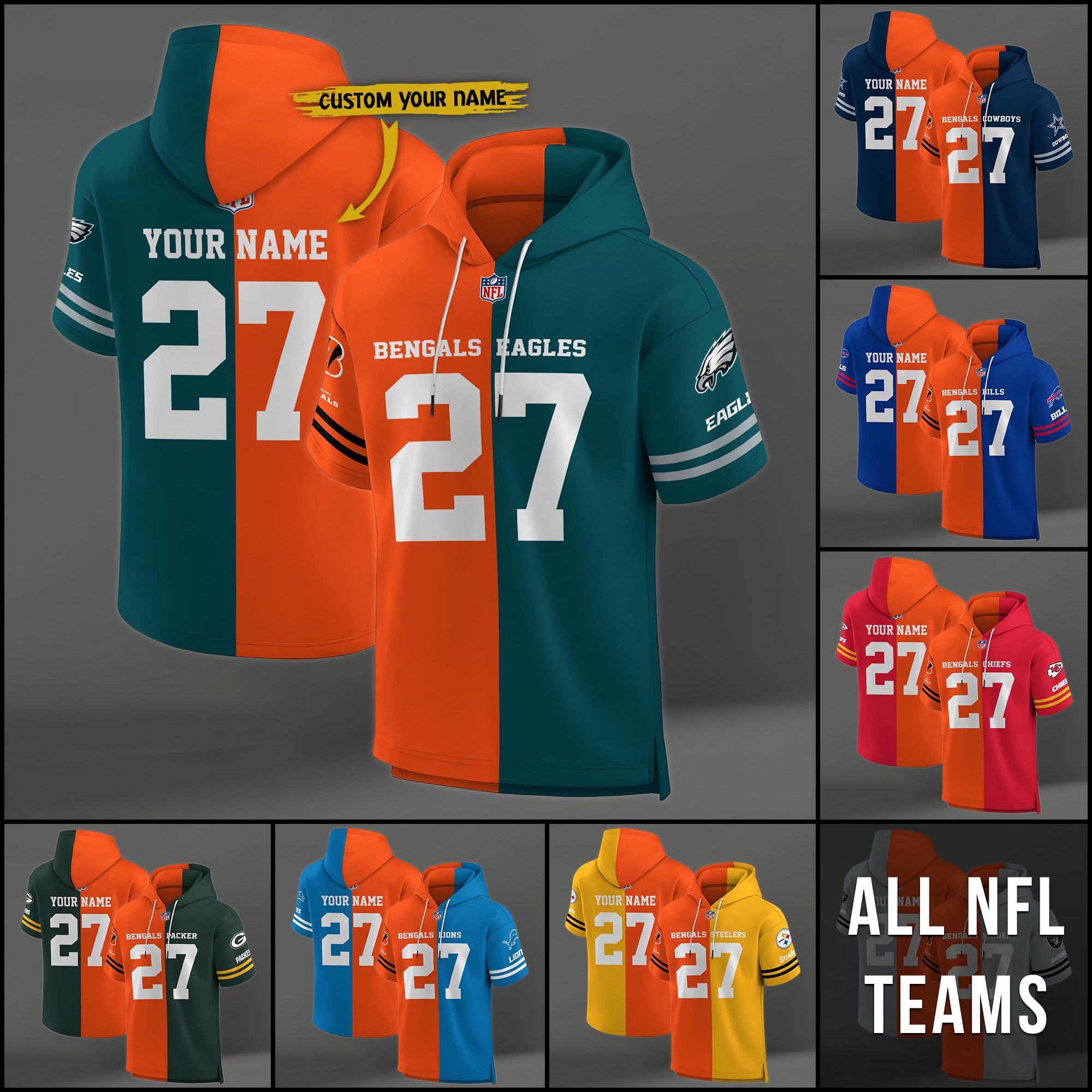 Cincinnati Bengals House Divided Hoodie Custom Name, Number And Team, Hoodie For Football Fans EHIVM-04141795