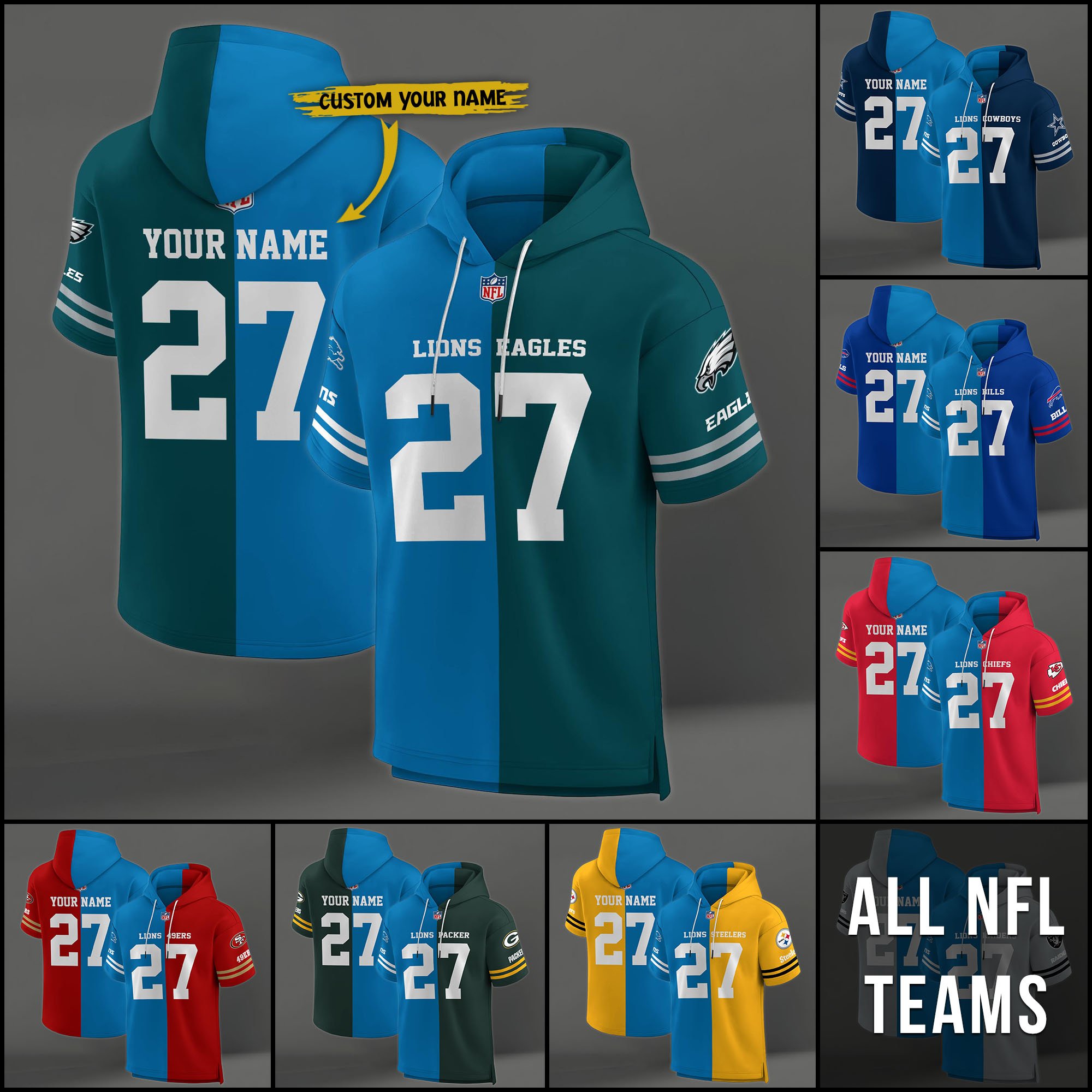 Detroit Lions House Divided Hoodie Custom Name, Number And Team, Hoodie For Football Fans EHIVM-04141795