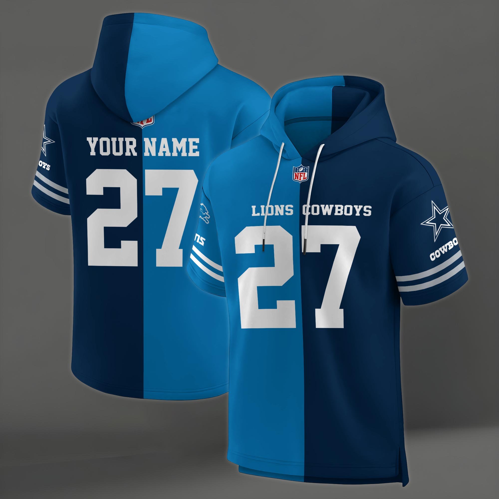 Alternative view of Detroit Lions House Divided Hoodie Custom Name, Number And Team, Hoodie For Football Fans EHIVM-04141795