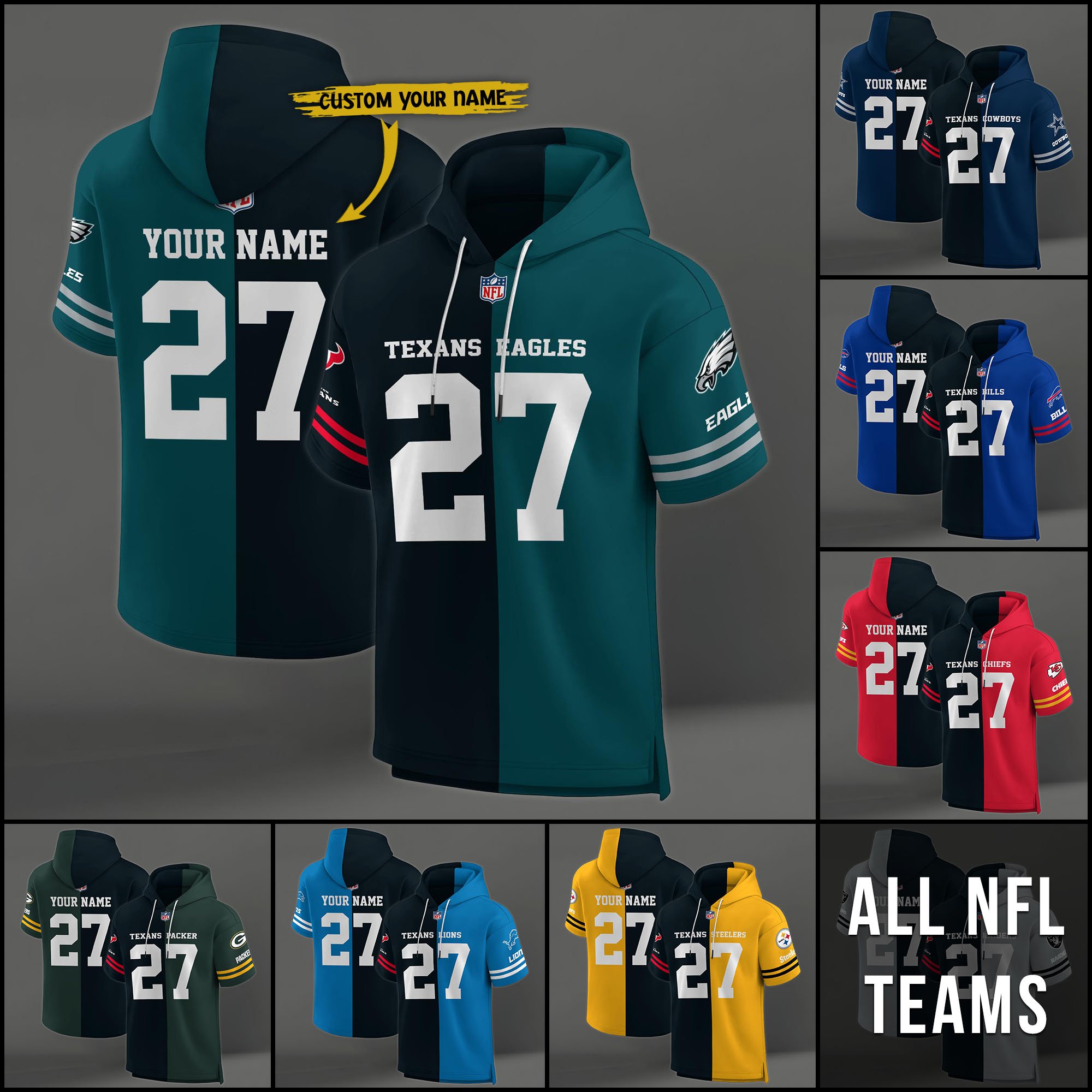Houston Texans House Divided Hoodie Custom Name, Number And Team, Hoodie For Football Fans EHIVM-04141795