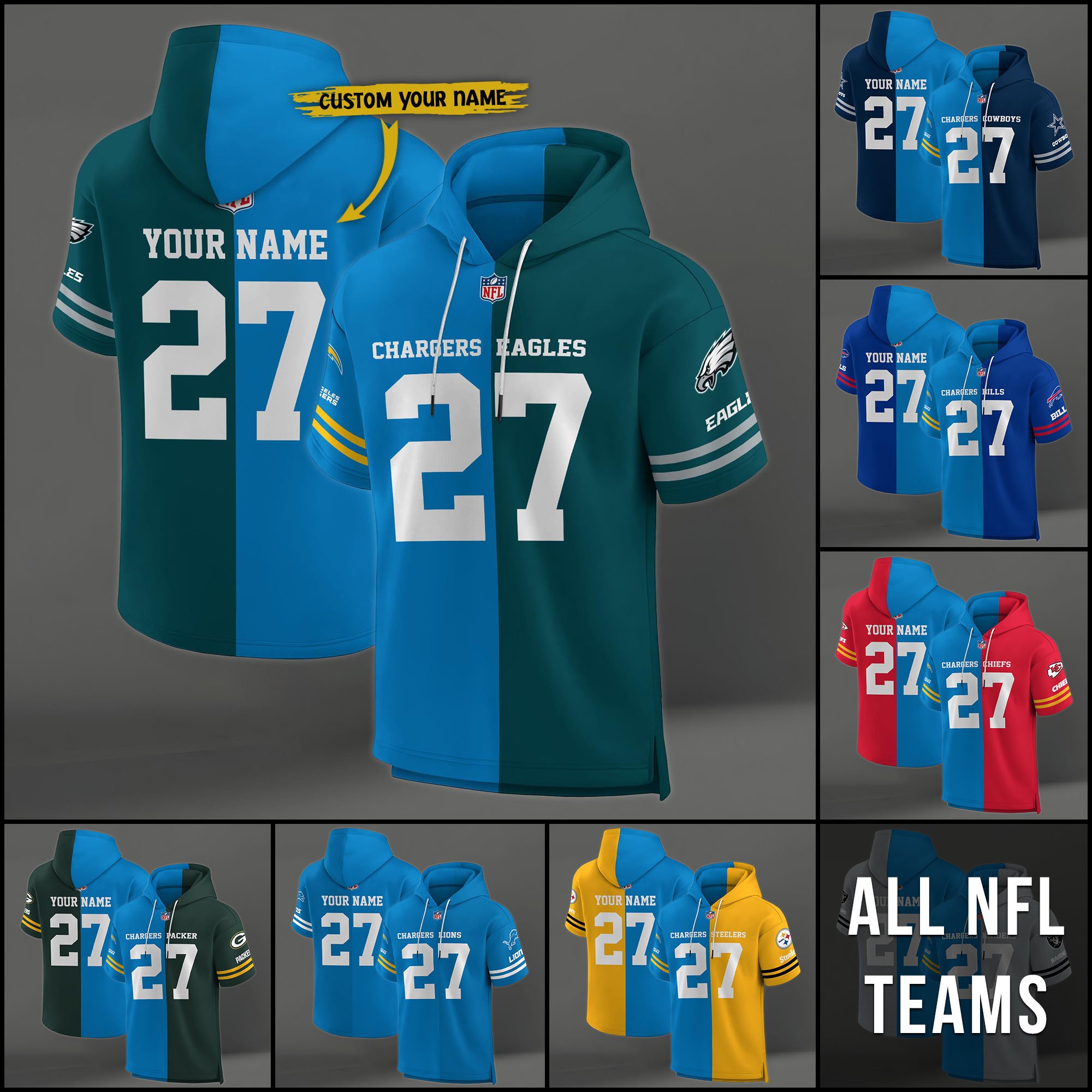 Los Angeles Chargers House Divided Hoodie Custom Name, Number And Team, Hoodie For Football Fans EHIVM-04141795