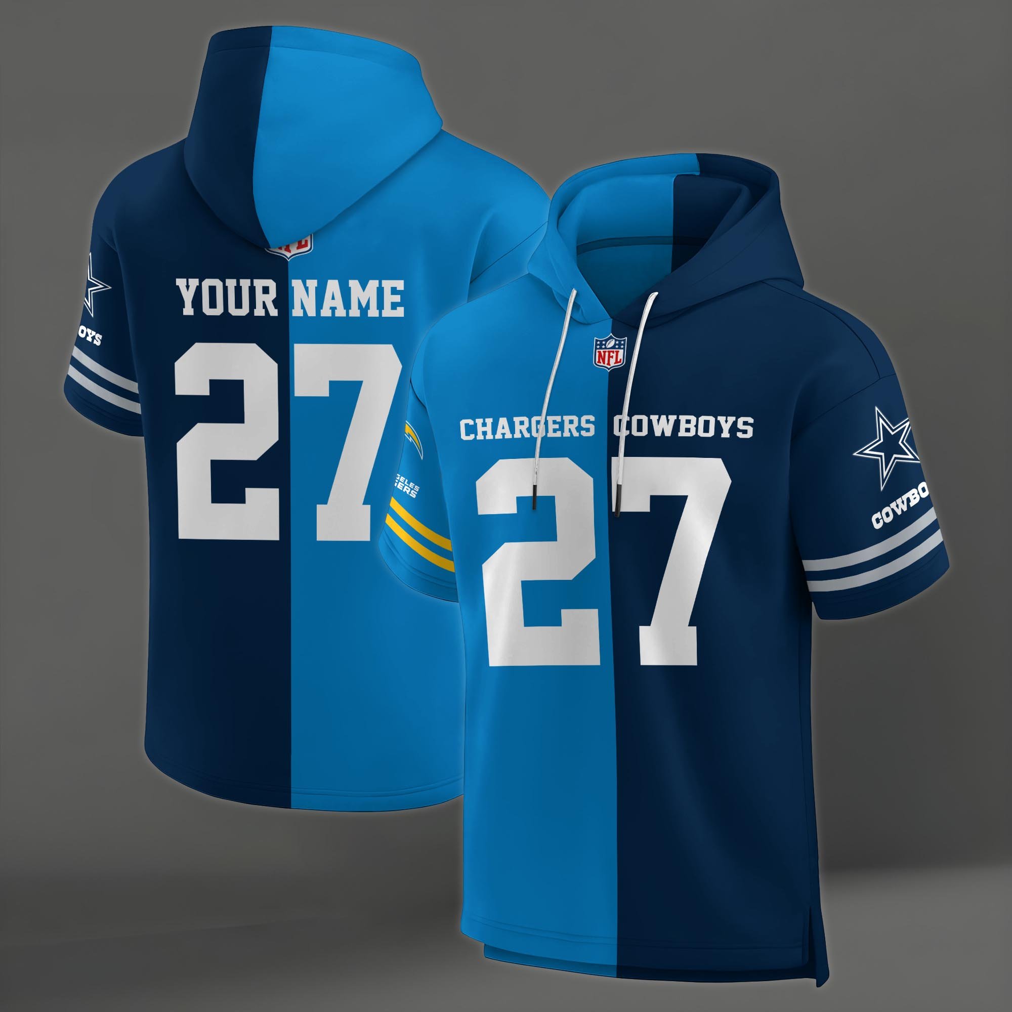 Alternative view of Los Angeles Chargers House Divided Hoodie Custom Name, Number And Team, Hoodie For Football Fans EHIVM-04141795