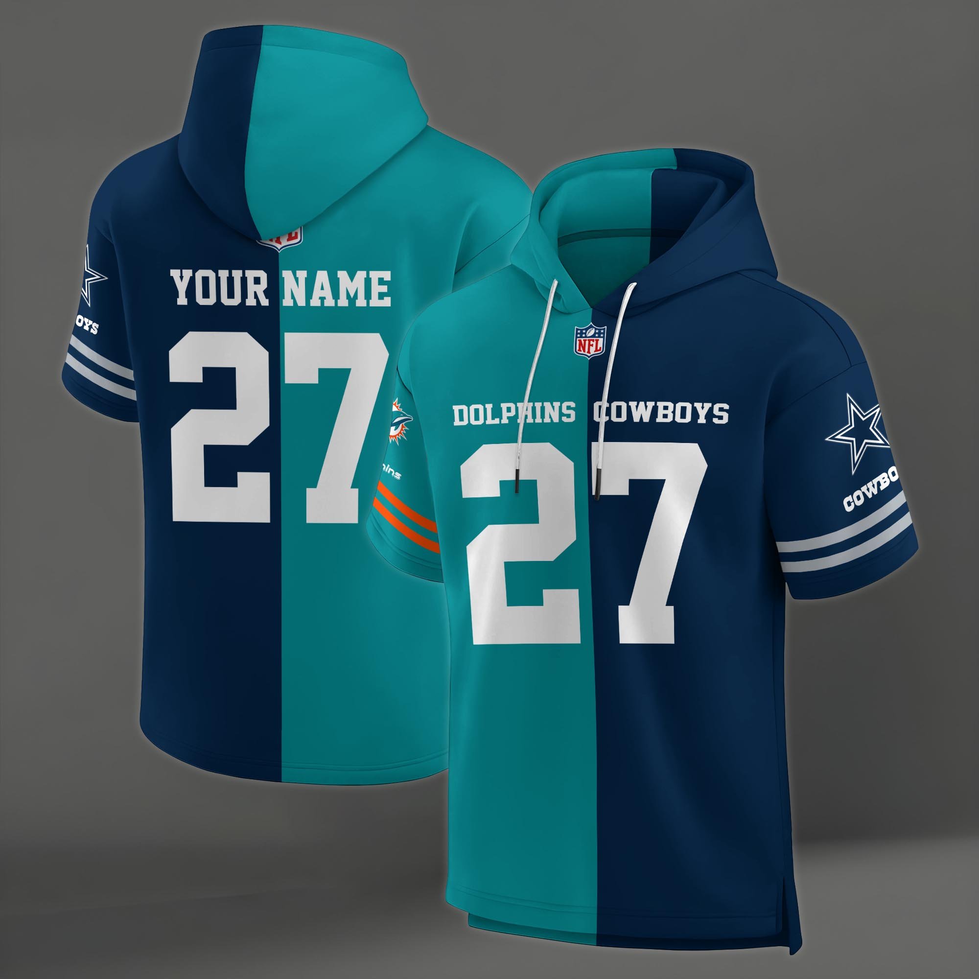 Alternative view of Miami Dolphins House Divided Hoodie Custom Name, Number And Team, Hoodie For Football Fans EHIVM-04141795