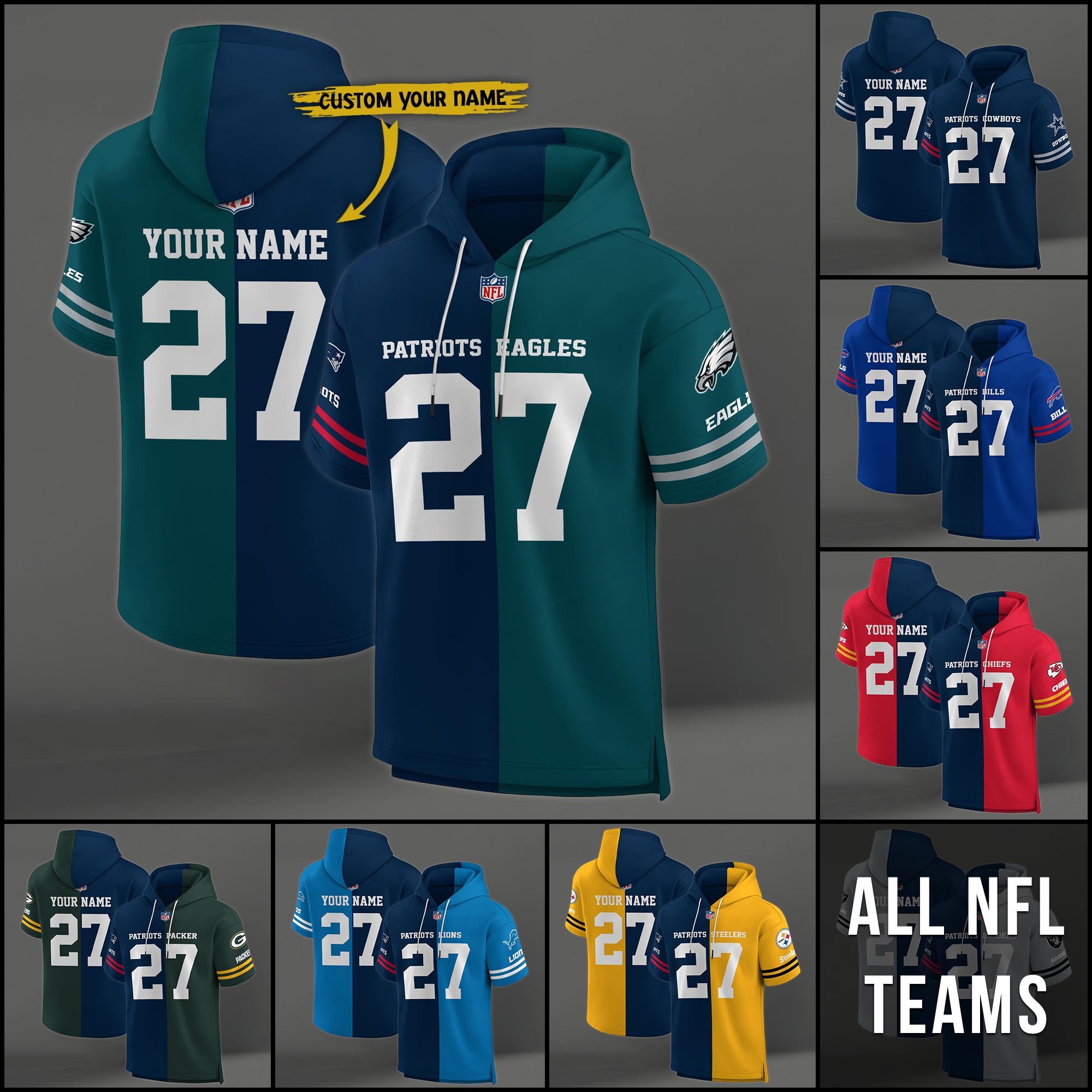 New England Patriots House Divided Hoodie Custom Name, Number And Team, Hoodie For Football Fans EHIVM-04141795