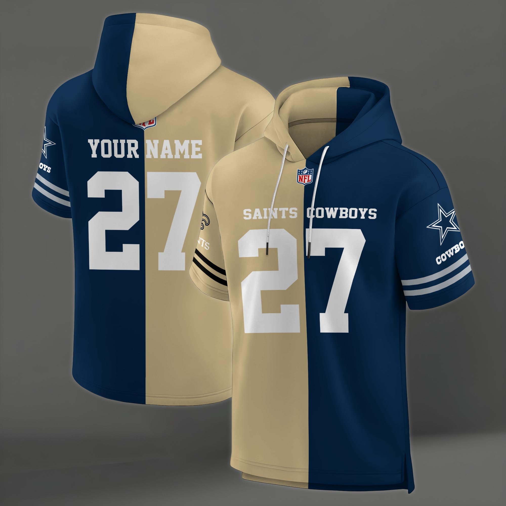 Alternative view of New Orleans Saints House Divided Hoodie Custom Name, Number And Team, Hoodie For Football Fans EHIVM-04141795