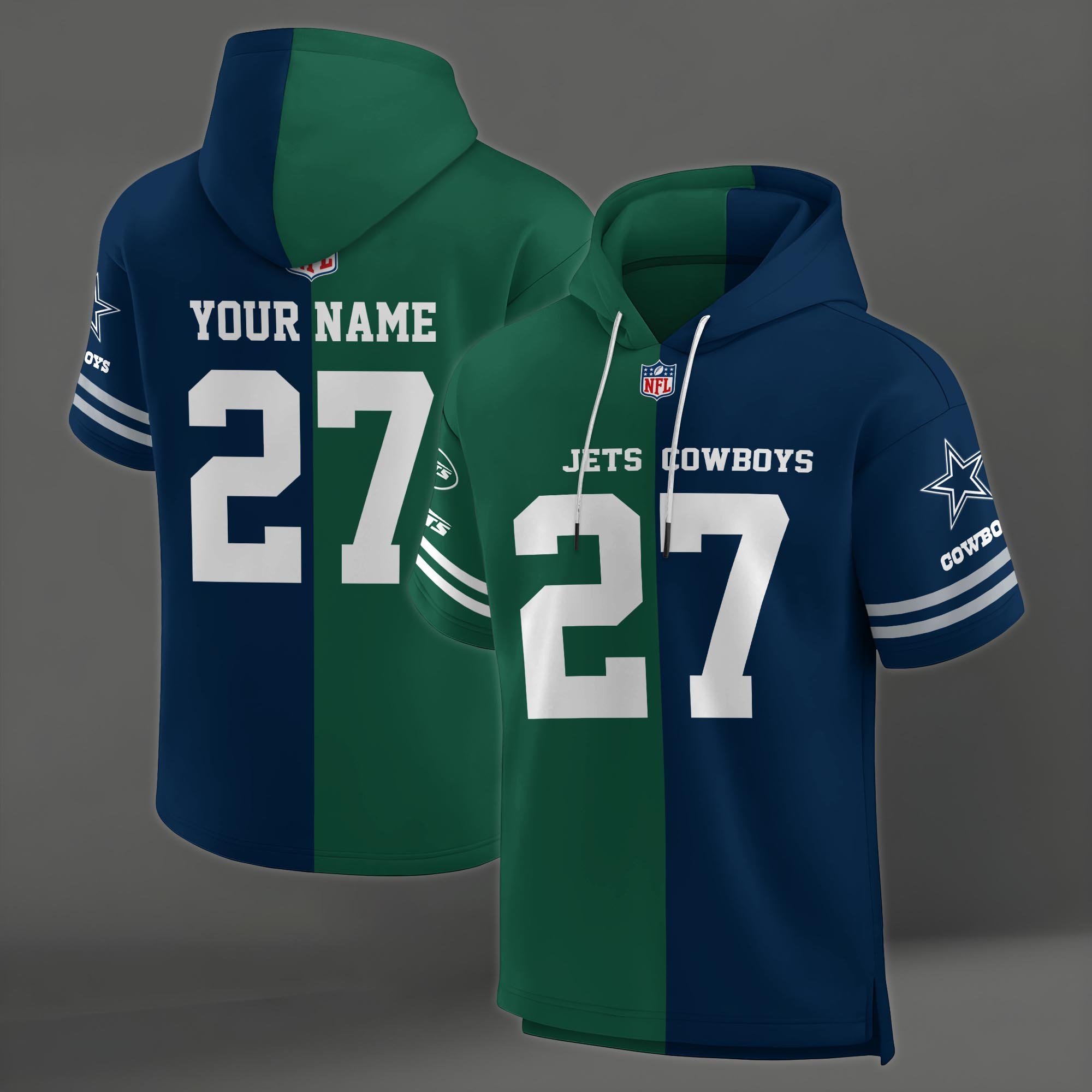 Alternative view of New York Jets House Divided Hoodie Custom Name, Number And Team, Hoodie For Football Fans EHIVM-04141795