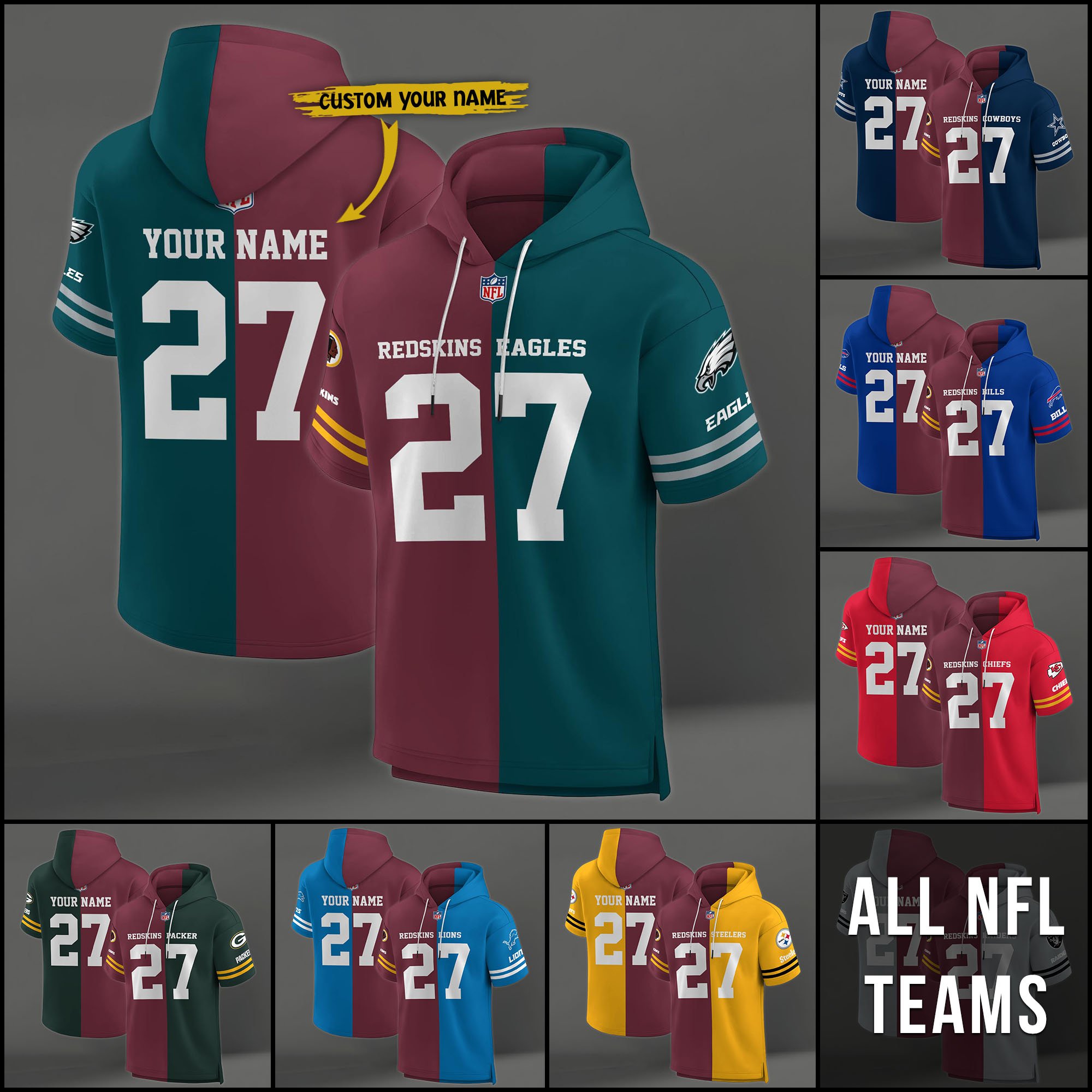 Washington Redskins House Divided Hoodie Custom Name, Number And Team, Hoodie For Football Fans EHIVM-04141795