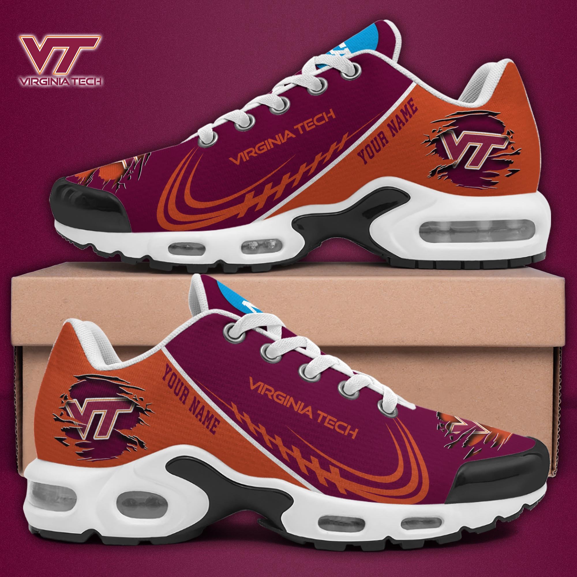 Virginia Tech Hokies TN Shoes 2025 Version Custom Name, Sport Shoes For Fan, Fan Gifts EHIVM-04141805