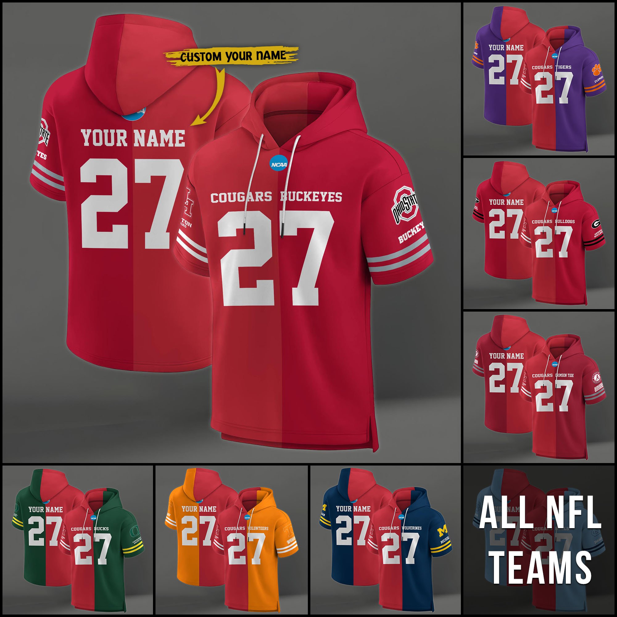 Houston Cougars House Divided Hoodie Custom Name, Number And Team, Hoodie For Football Fans EHIVM-04151852