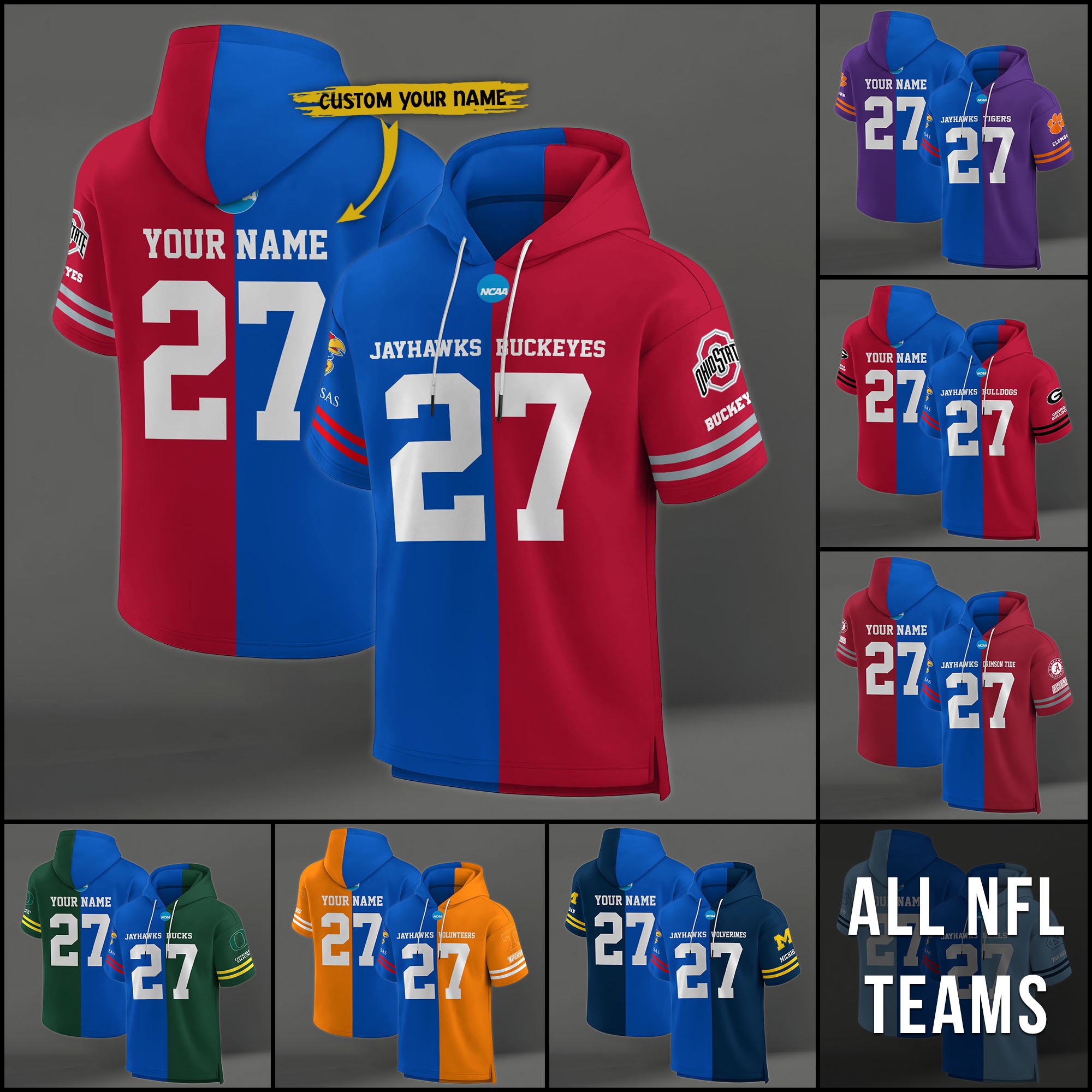 Kansas Jayhawks House Divided Hoodie Custom Name, Number And Team, Hoodie For Football Fans EHIVM-04151852