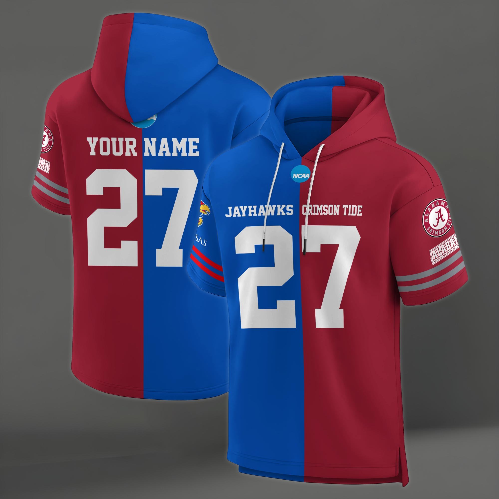 Alternative view of Kansas Jayhawks House Divided Hoodie Custom Name, Number And Team, Hoodie For Football Fans EHIVM-04151852