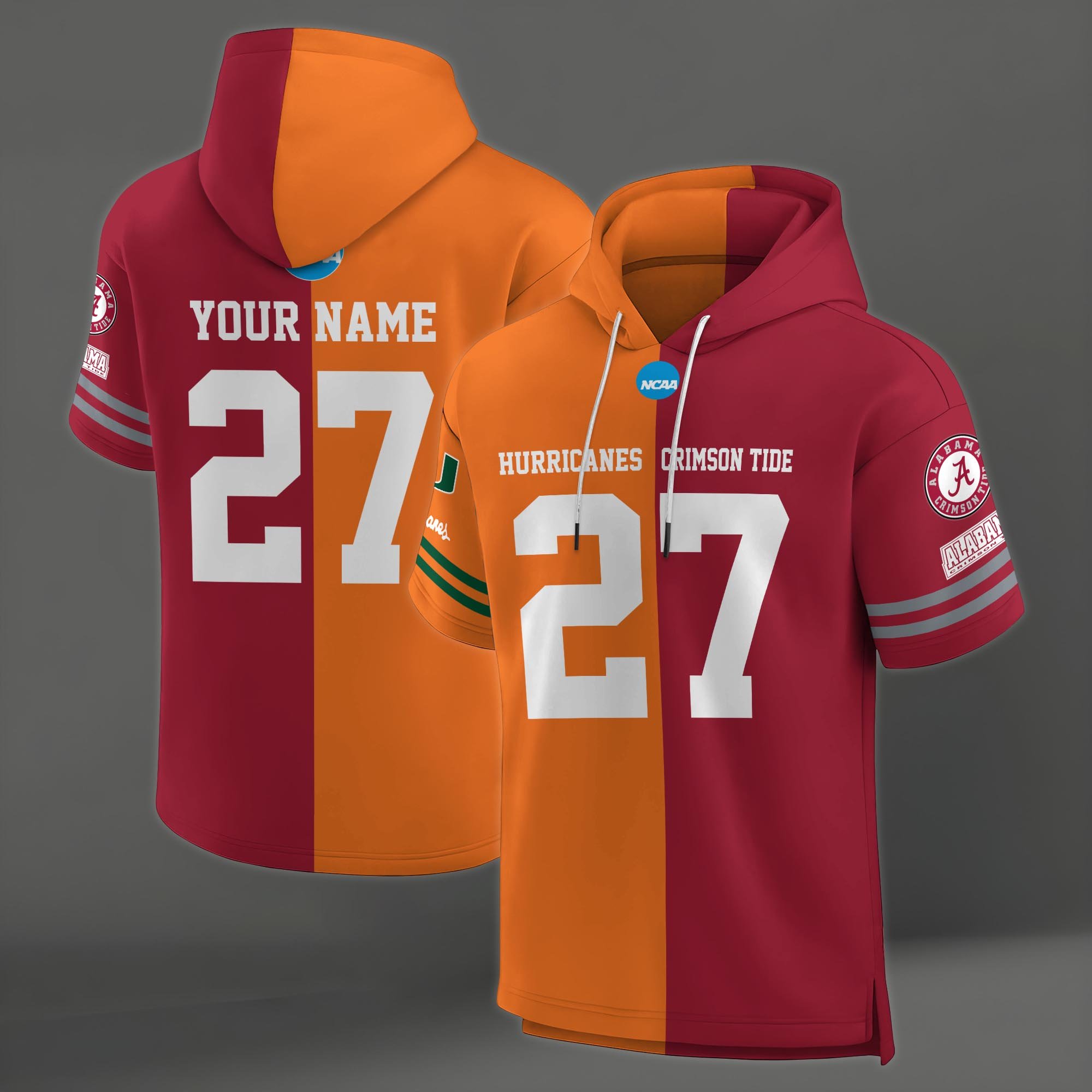 Alternative view of Miami Hurricanes House Divided Hoodie Custom Name, Number And Team, Hoodie For Football Fans EHIVM-04151852