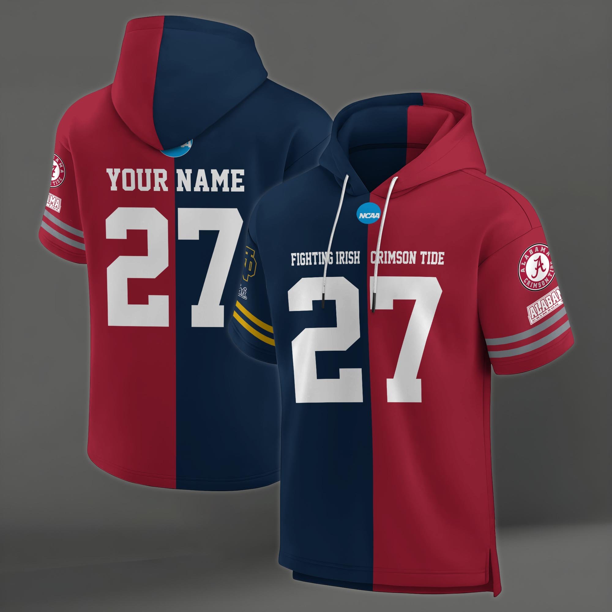 Alternative view of Notre Dame Fighting Irish House Divided Hoodie Custom Name, Number And Team, Hoodie For Football Fans EHIVM-04151852