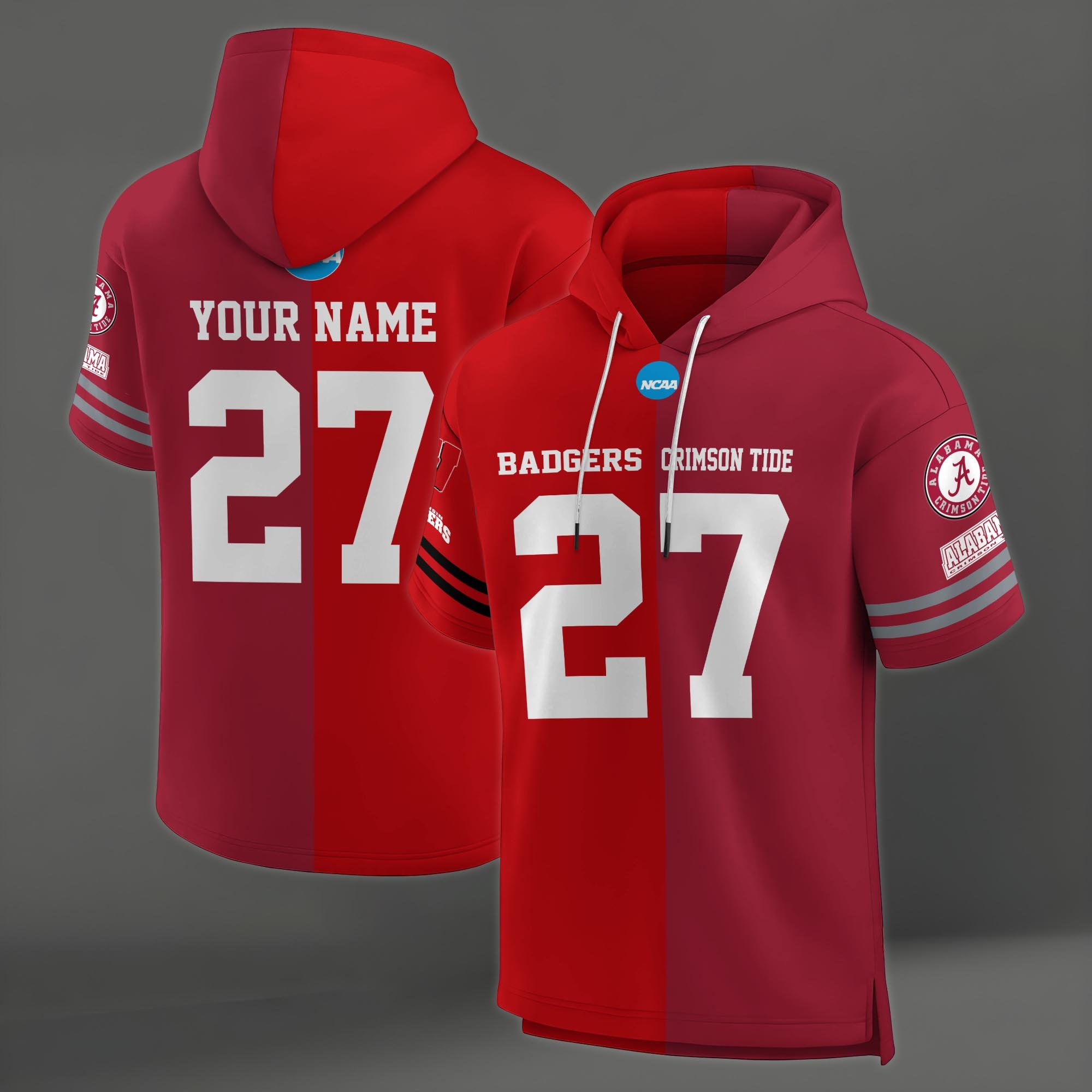 Alternative view of Wisconsin Badgers House Divided Hoodie Custom Name, Number And Team, Hoodie For Football Fans EHIVM-04151852