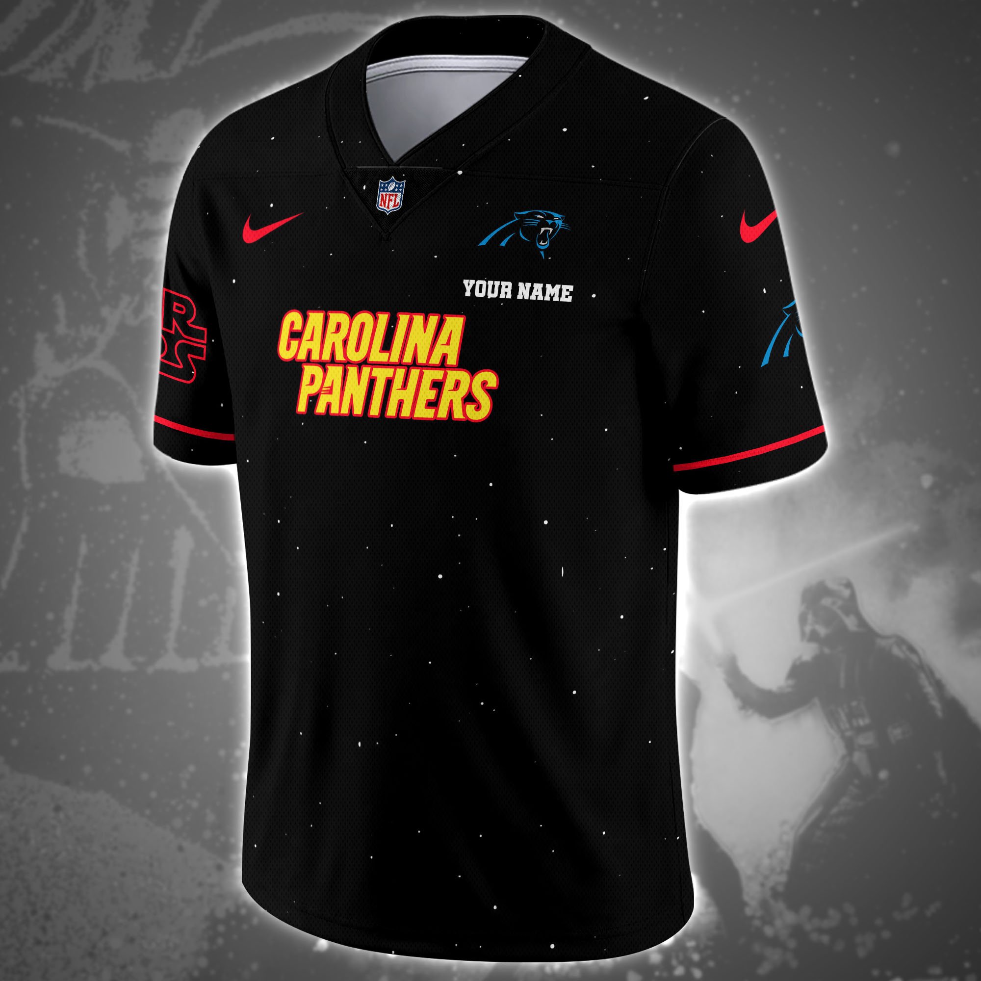 Alternative view of Carolina Panthers Team And Star Wars Vneck Football Jersey Custom Name, Sport Shirts, Sport Gifts ETRG-04011569