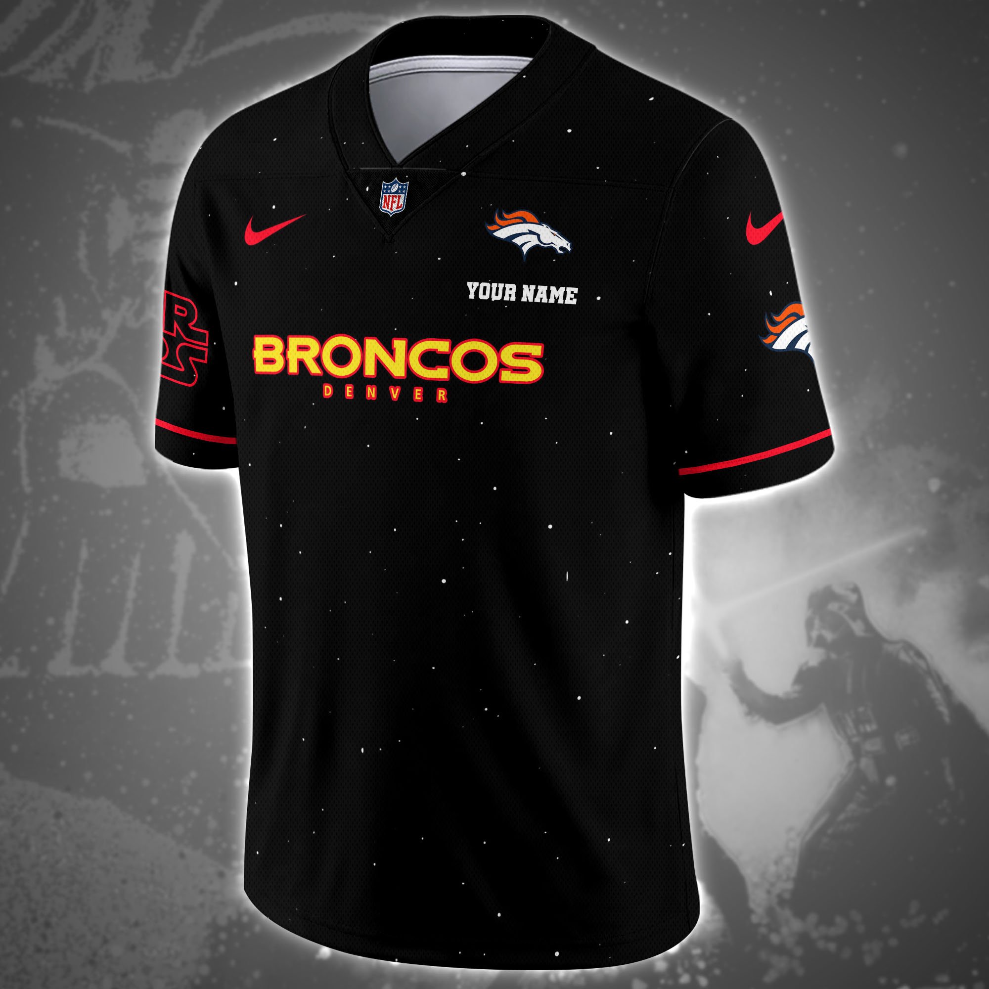 Alternative view of Denver Broncos Team And Star Wars Vneck Football Jersey Custom Name, Sport Shirts, Sport Gifts ETRG-04011569